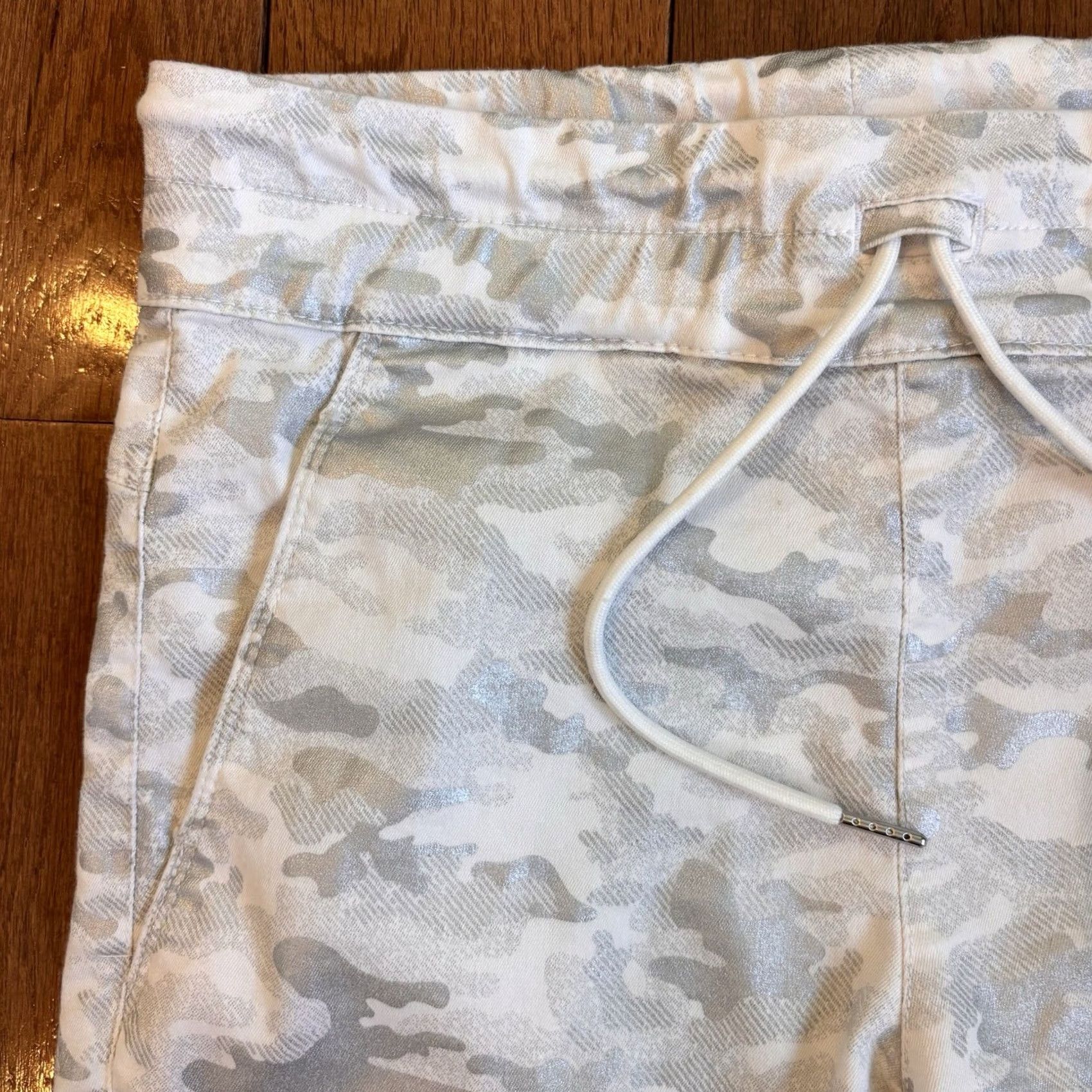 Vintage Bevy Flog Pants Womens Shely White Gray Silver Camo Drawstring Pull-on sz 26 Size 26" / US 2 / IT 38 - 3 Thumbnail