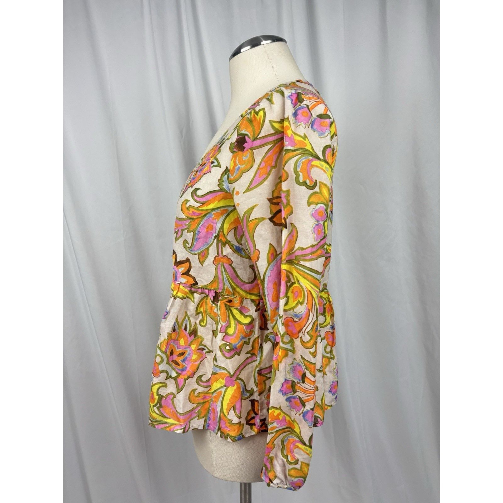 J.Crew J. Crew V Neck Floral Blouse Pink Orange Cotton Silk Size S Size S / US 4 / IT 40 - 2 Thumbnail