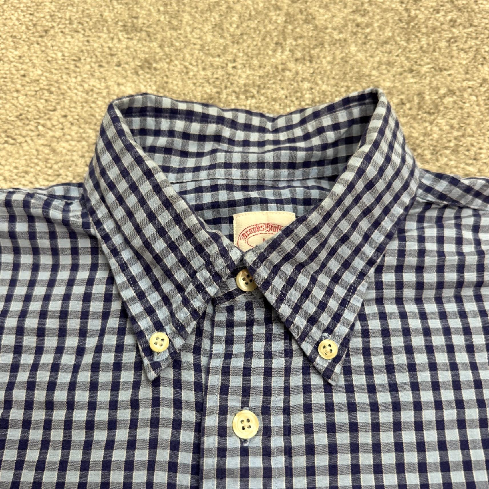 Brooks Brothers Brooks Brothers Button-Up Shirt Mens Large Blue Check Cotton Casual Shirt Size US L / EU 52-54 / 3 - 3 Thumbnail
