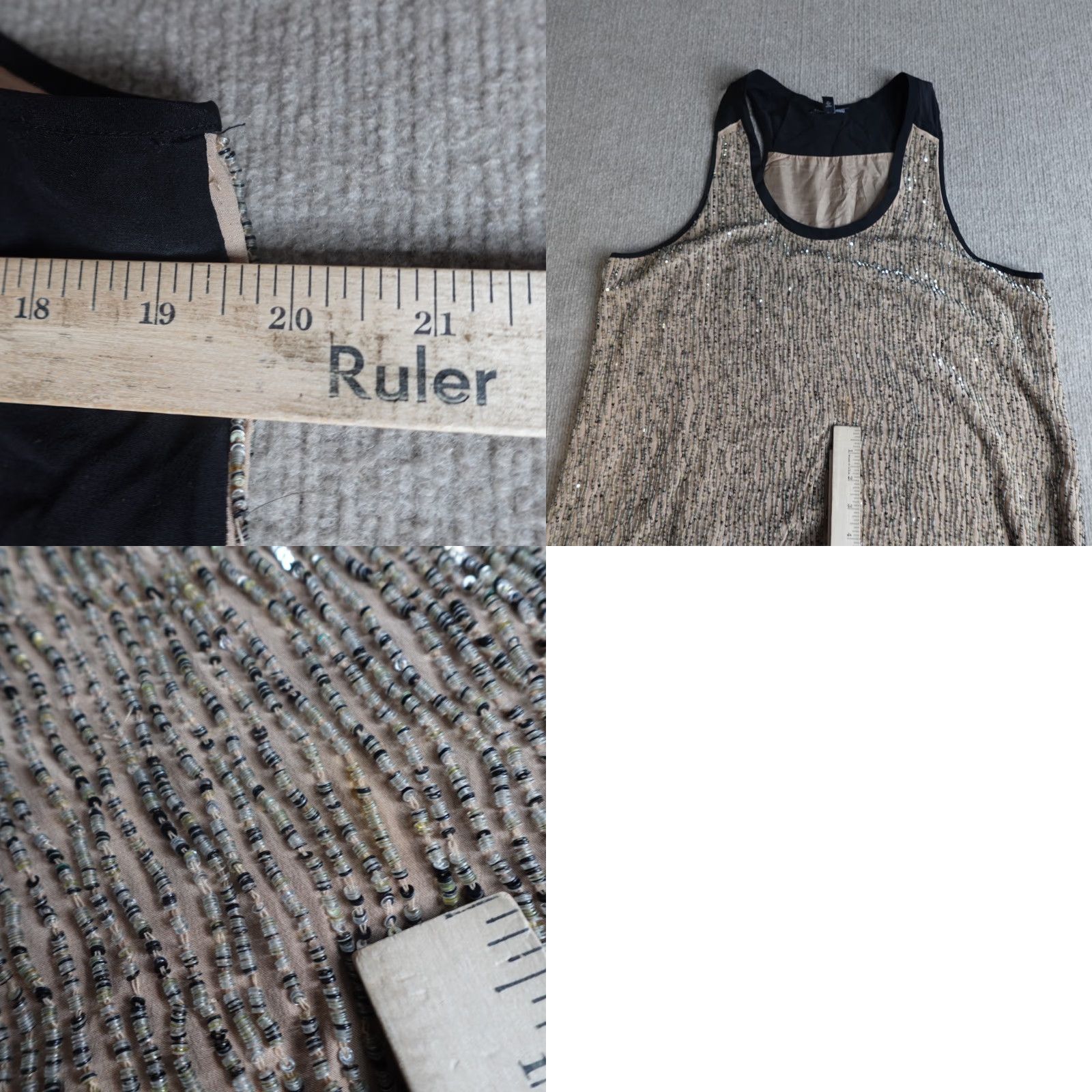 Eileen Fisher Eileen Fisher Womens Dress M Beige Black Sequin Silk Lined A-Line Sleeveless Knee Length Size M / US 6-8 / IT 42-44 - 8 Thumbnail