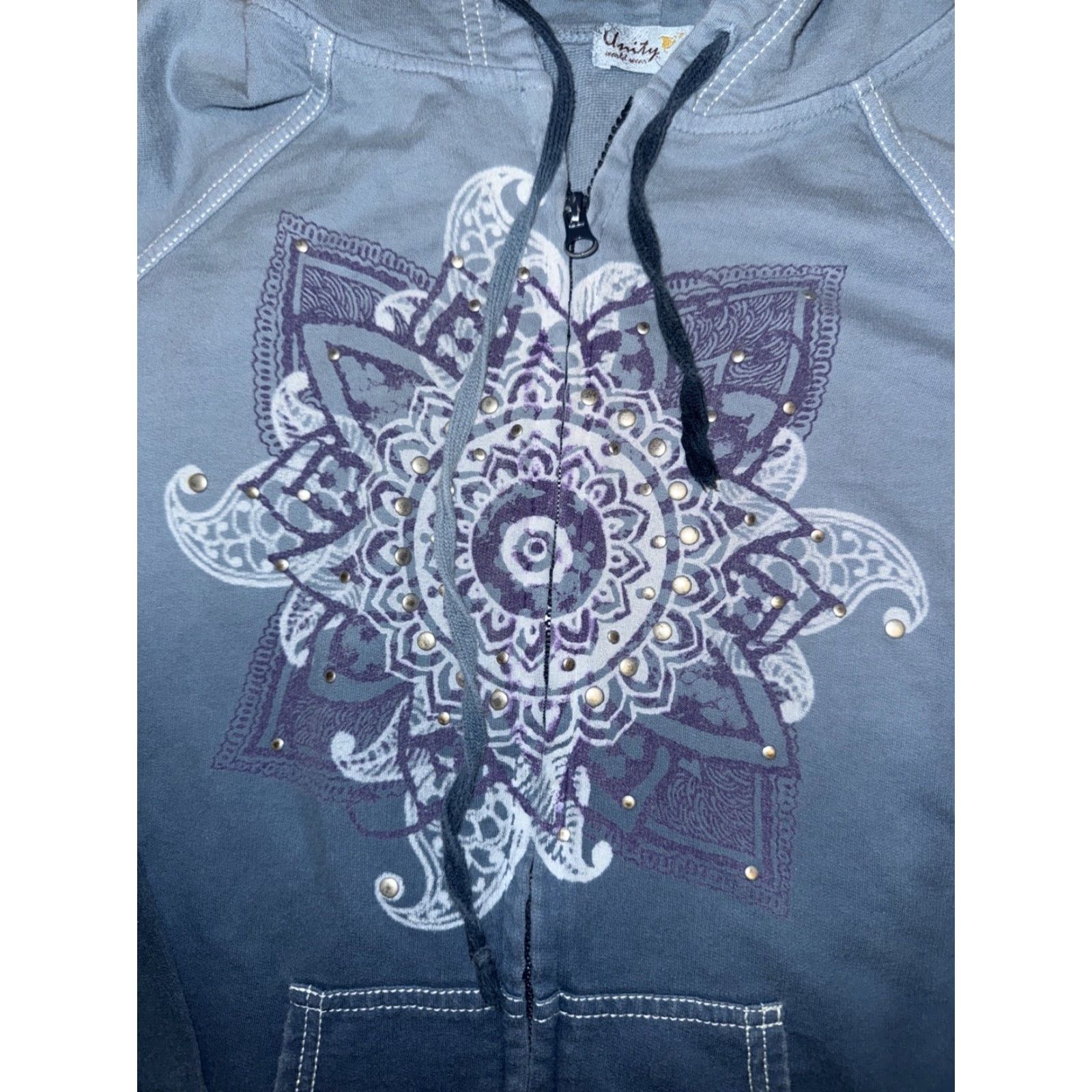 Vintage Unity World Wear Hoodie Full Zip Gradient Dyed Blue Medium Women 20x22 Size M / US 6-8 / IT 42-44 - 2 Thumbnail