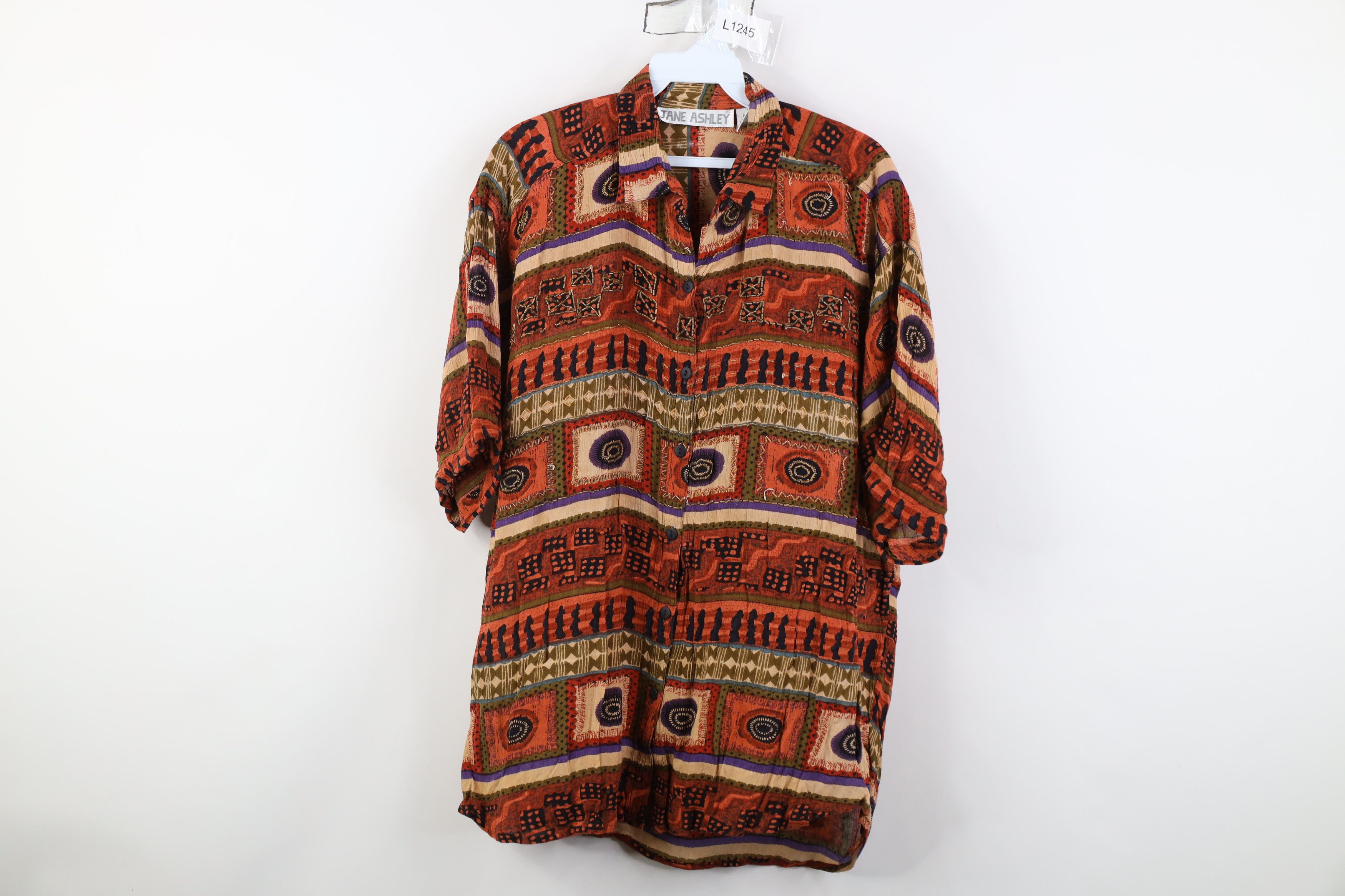 Vintage Vintage 90s Streetwear Beaded Abstract Button Shirt Size L / US 10 / IT 46 - 1 Thumbnail