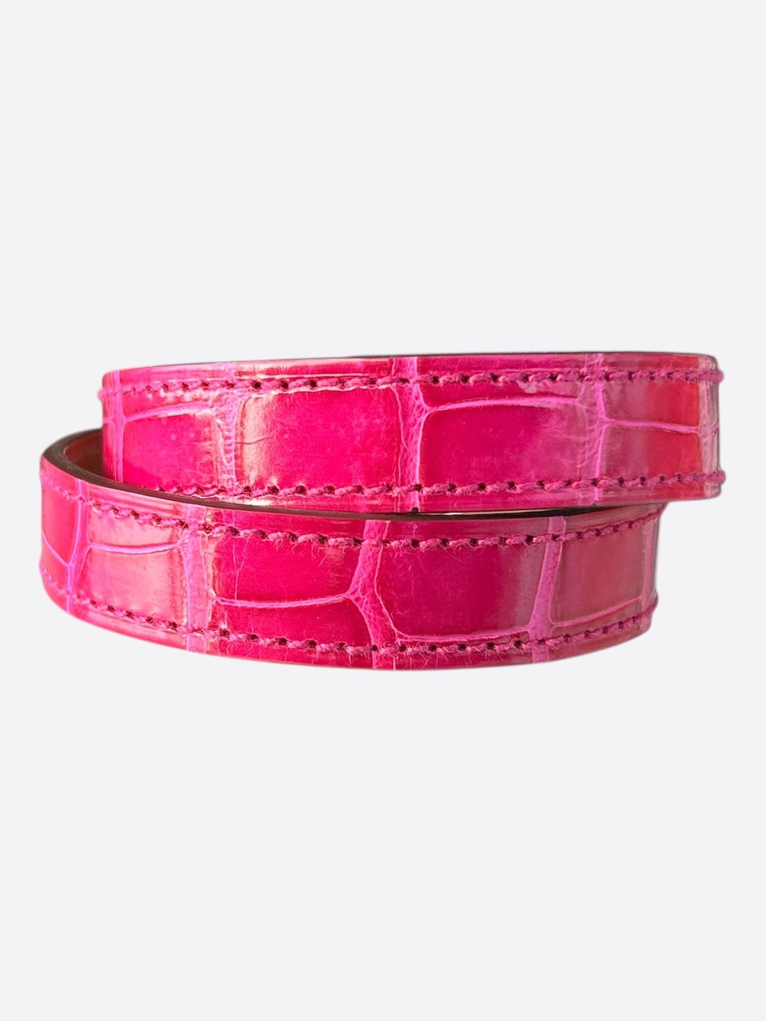 Hermes Pink Crocodile Palladium Hardware Kelly Double Tour Bracelet Size ONE SIZE - 2 Thumbnail