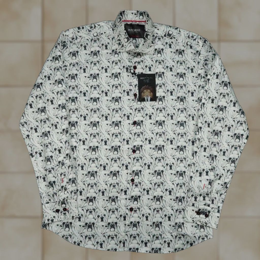 Maceoo Maceoo Shirt Mens Medium White Fibonacci Bulldog Print Long Sleeve Button Up Shirt Size US M / EU 48-50 / 2 - 1 Thumbnail