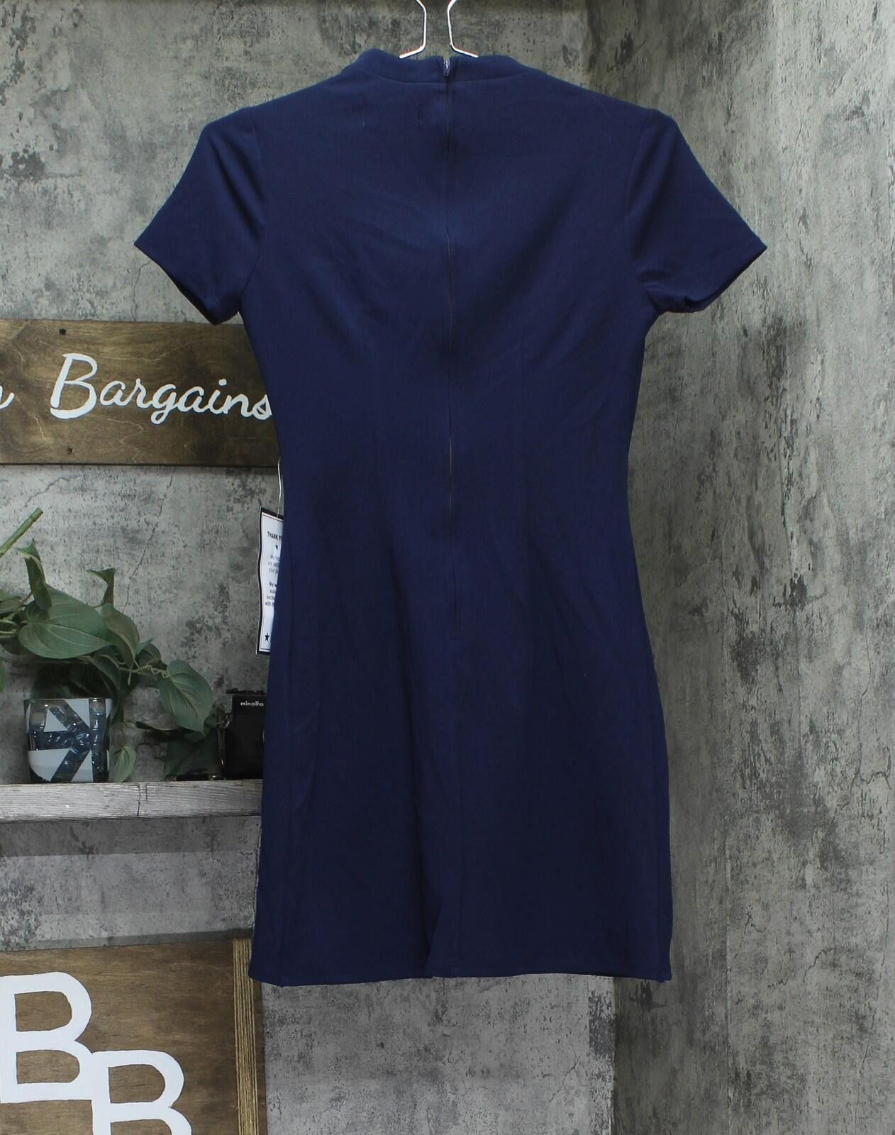 Other Nwt B. Darlin Short Mockneck Mini Dress 45uap84 Navy Blue 0 Size XS / US 0-2 / IT 36-38 - 2 Thumbnail