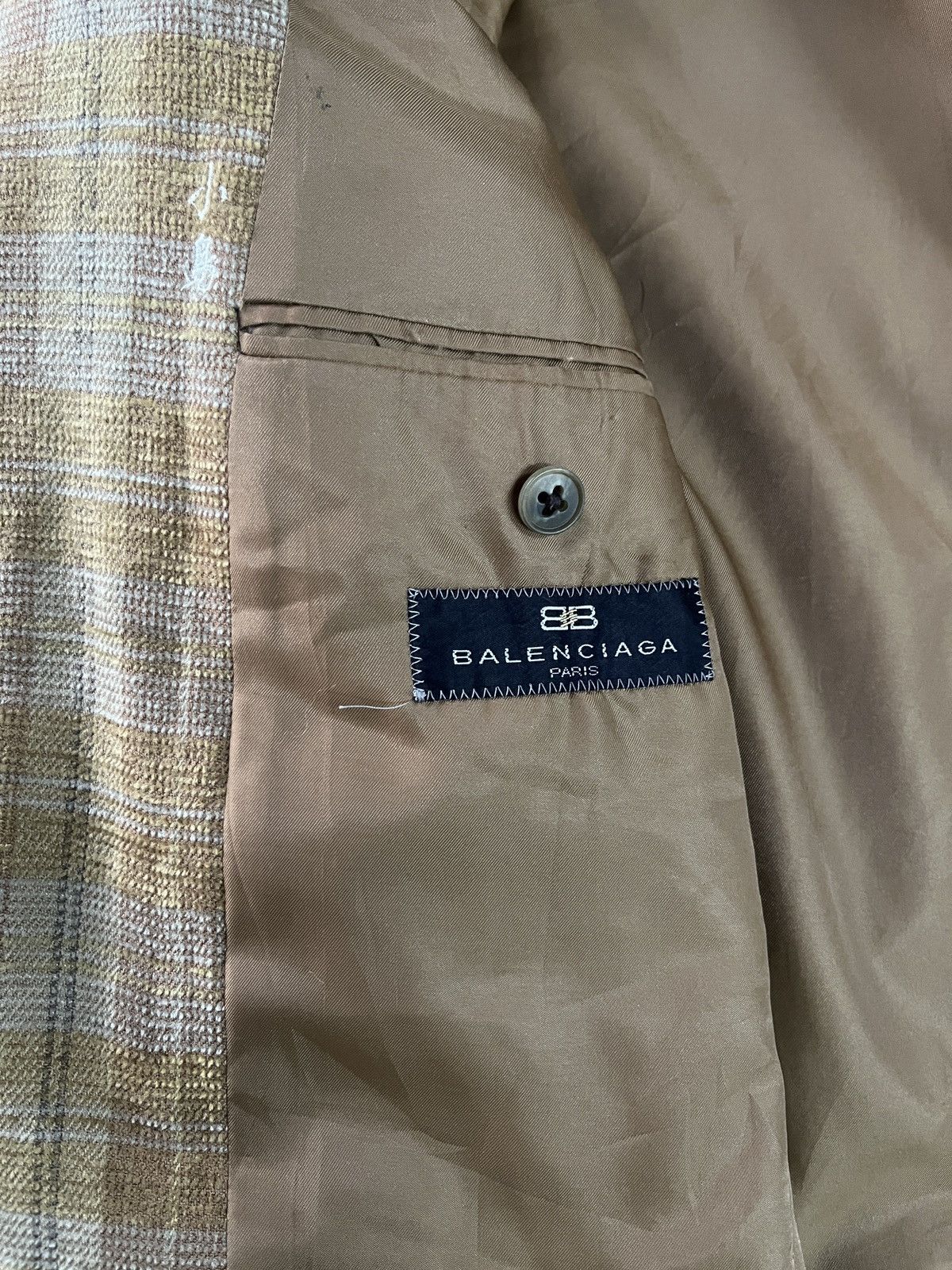 Balenciaga Vintage Balenciaga Houndstooth Linen Wool Blend Blazer Size 42L - 15 Thumbnail