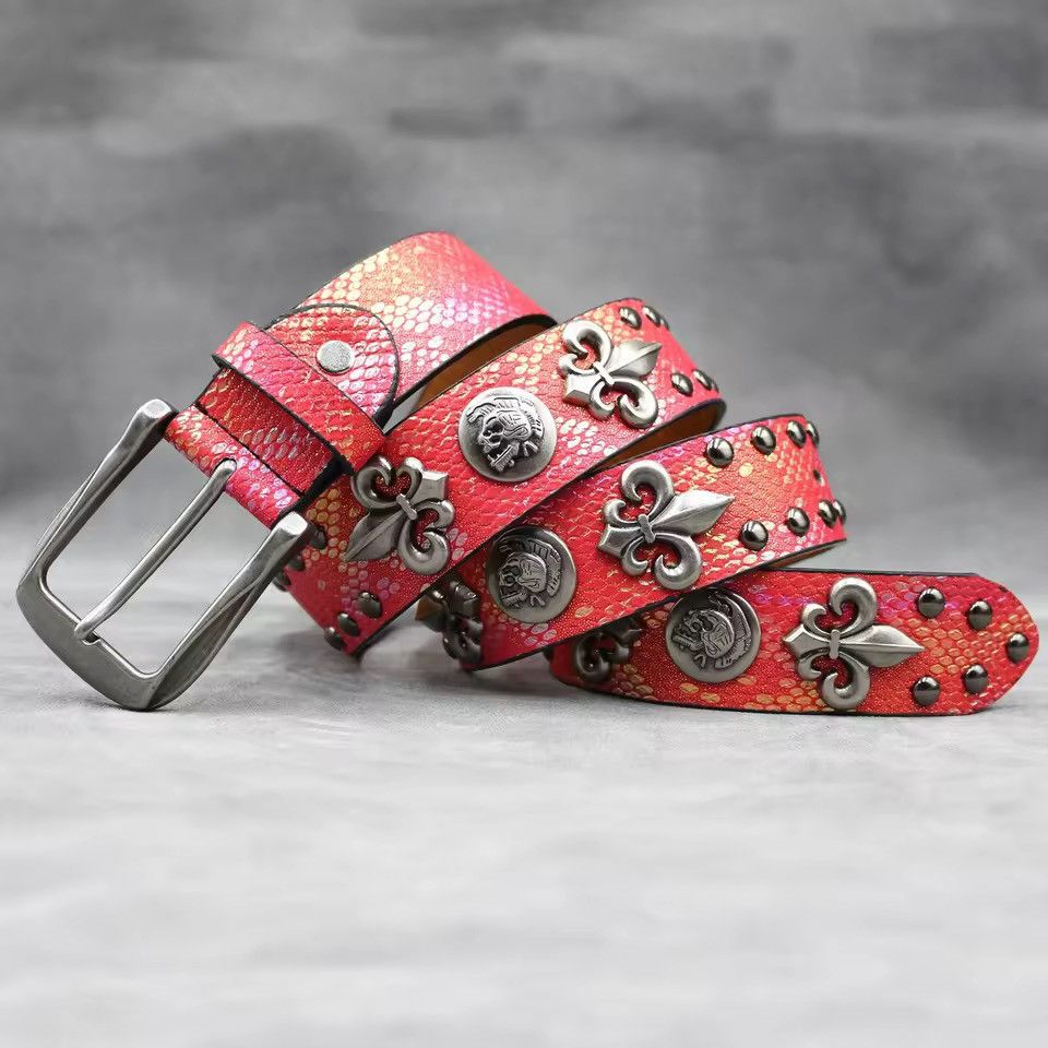 Japanese Brand Y2k PU Leather Rivet Punk Skull Rock Belt 105 cm Size ONE SIZE - 4 Thumbnail