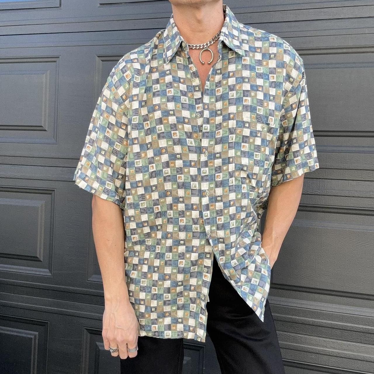 Pierre Cardin Vintage Pierre Cardin Geometric Check Distressed Shirt Size US L / EU 52-54 / 3 - 6 Thumbnail