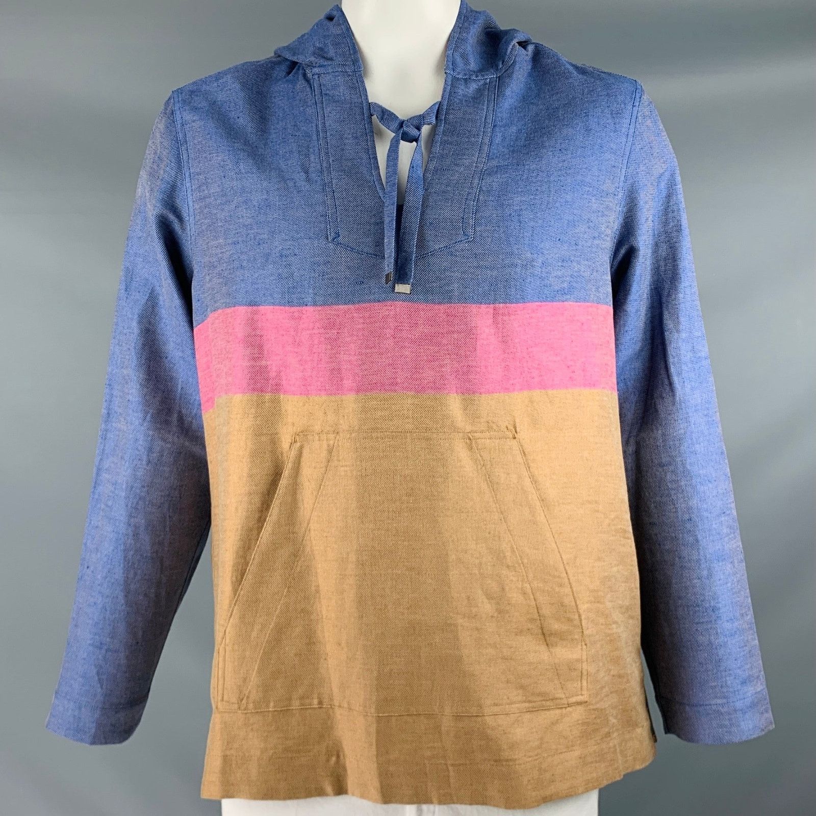 Robert Graham ROBERT GRAHAM Blue Brown Pink Block Cotton Linen Pullover Size US L / EU 52-54 / 3 - 1 Thumbnail