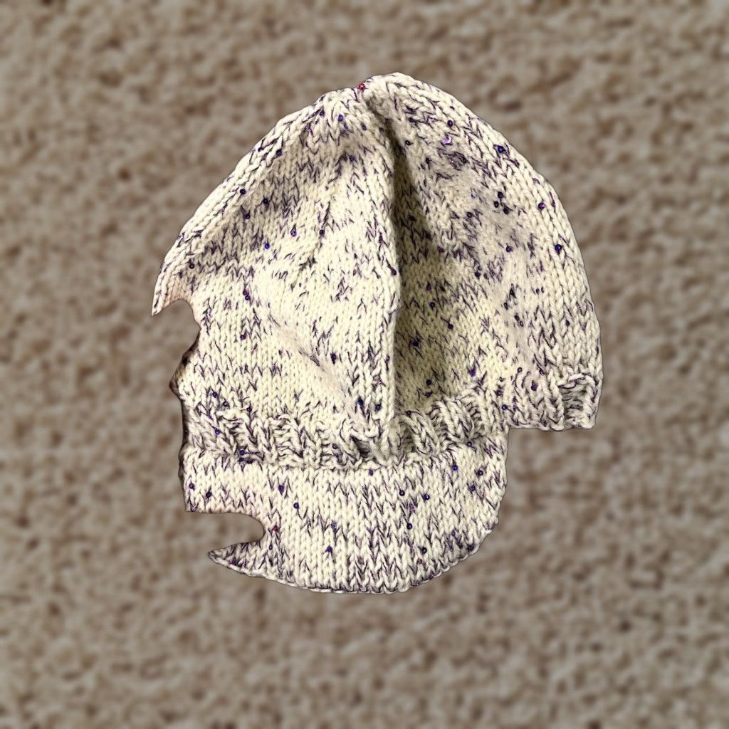 Vintage Womens Beanie Knit Toque White Purple Sequin Brim Bill Ski Hat One Size Adult Womens Casual Knit Acrylic Winter Size ONE SIZE - 1 Thumbnail