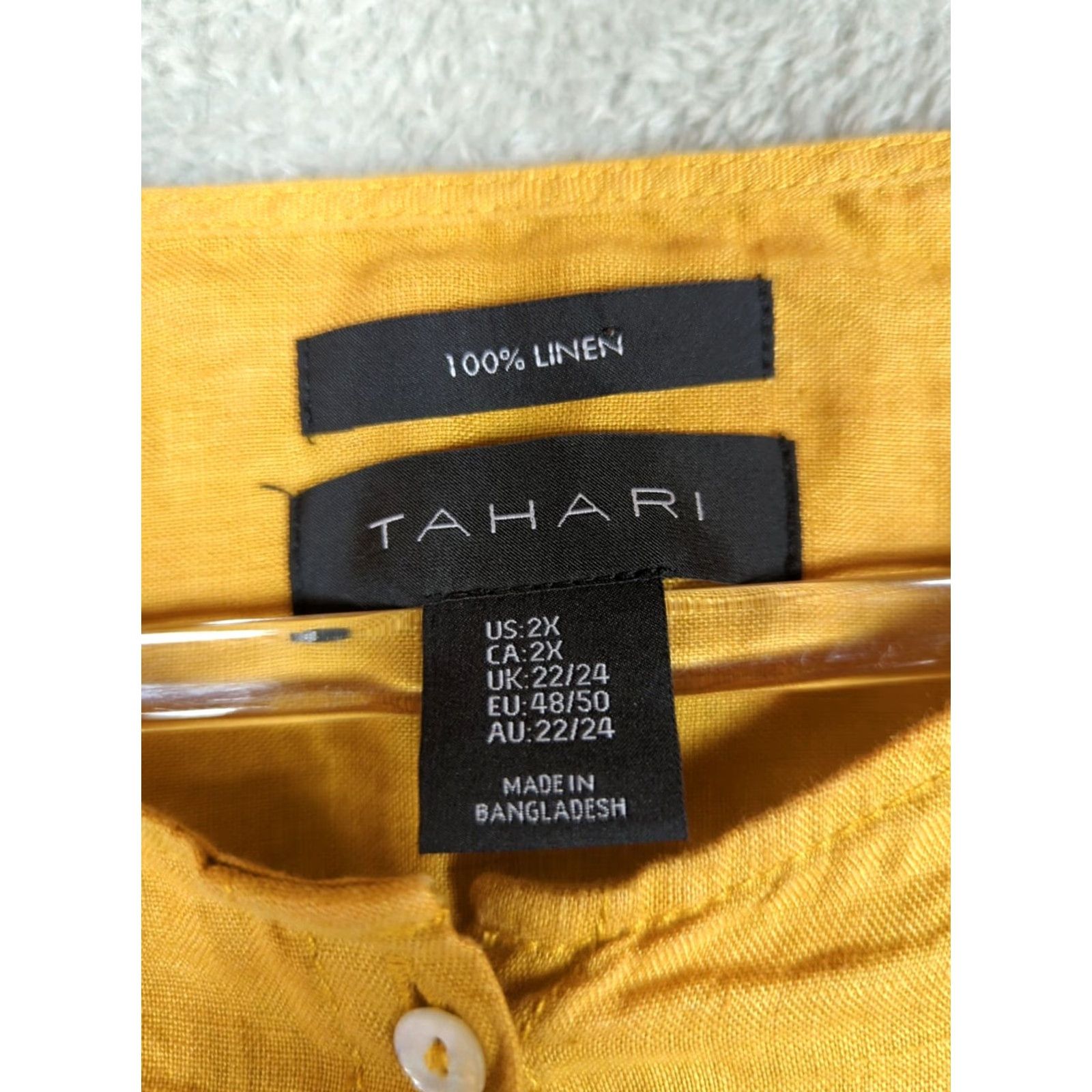 Vintage VINTAGE Tahari Linen Button-Up Tunic Women's 2X Long Sleeve Mustard Lagenlook Minimalist Size XXL / US 16-18 / IT 52-54 - 3 Thumbnail