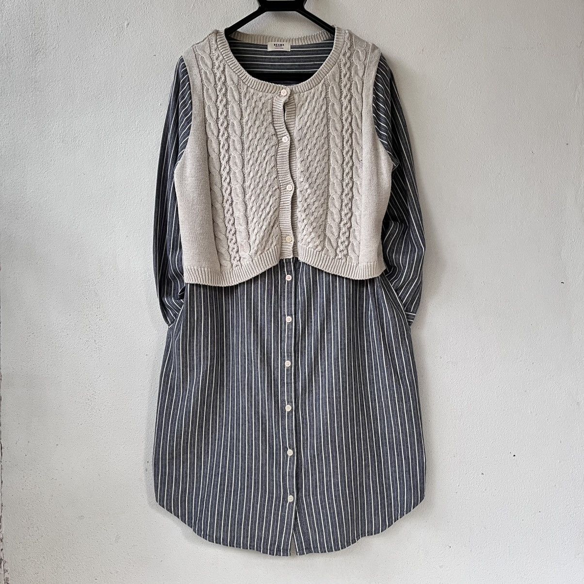 Beams Plus Beams Heart Hybrid Knit Panel Shirt Dress Cable Knit Stripe Size M / US 6-8 / IT 42-44 - 4 Thumbnail