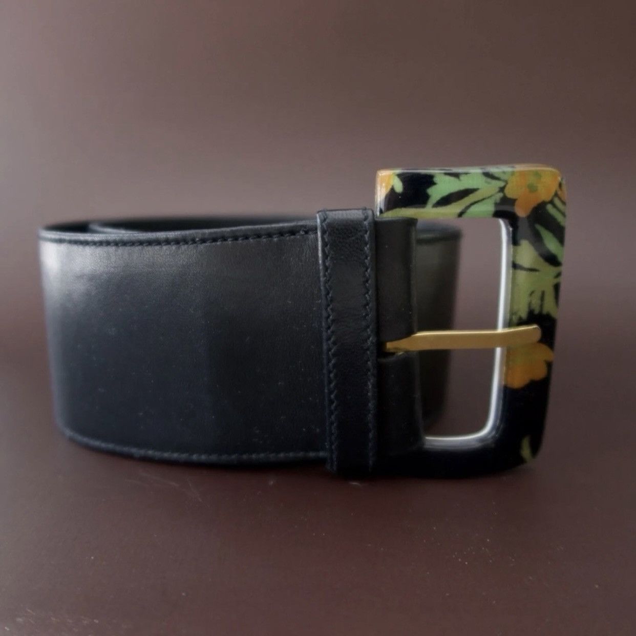 Gucci Vintage Gucci 80’s floral buckle wide leather waist belt Size ONE SIZE - 3 Thumbnail