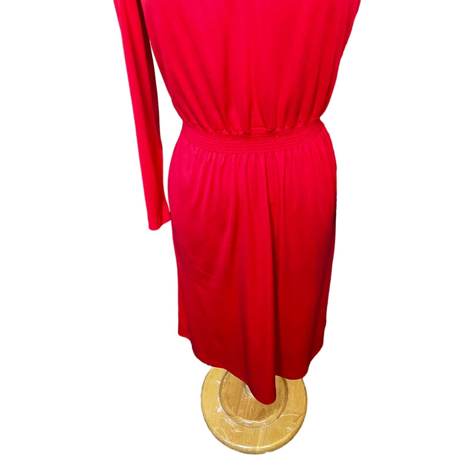Vintage Vintage 70s Red Lace Collar Long Sleeve Midi Dress XS Small Size S / US 4 / IT 40 - 3 Thumbnail