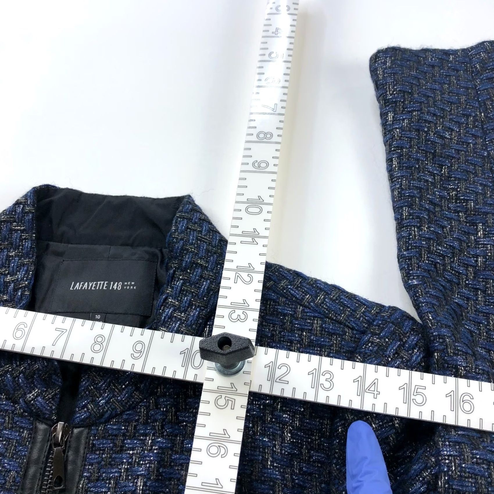 Vintage Lafayette 148 New York Blazer Jacket Wool Blend Metallic Blue 10 Womens MINT Size L / US 10 / IT 46 - 7 Thumbnail
