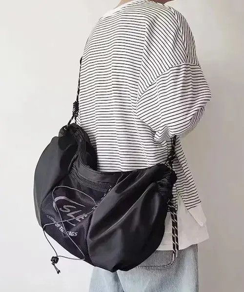 Fashion Hiphop Rope Sling Side Bag Messenger Crossbody Bag in Black, Men's
