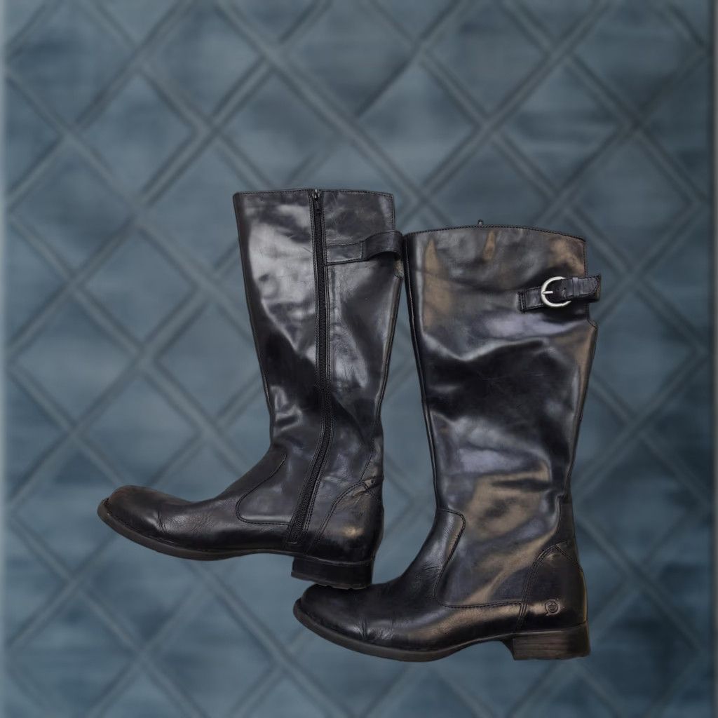 Born Born D07703 Womens Knee High Riding Boots Black Leather Zip Buckle 9.5 EU41 UK7.5 AU9.5 Winter Leather Upper Lined Casual Workwear Mens? Womens Size US 10 / IT 40 - 1 Thumbnail