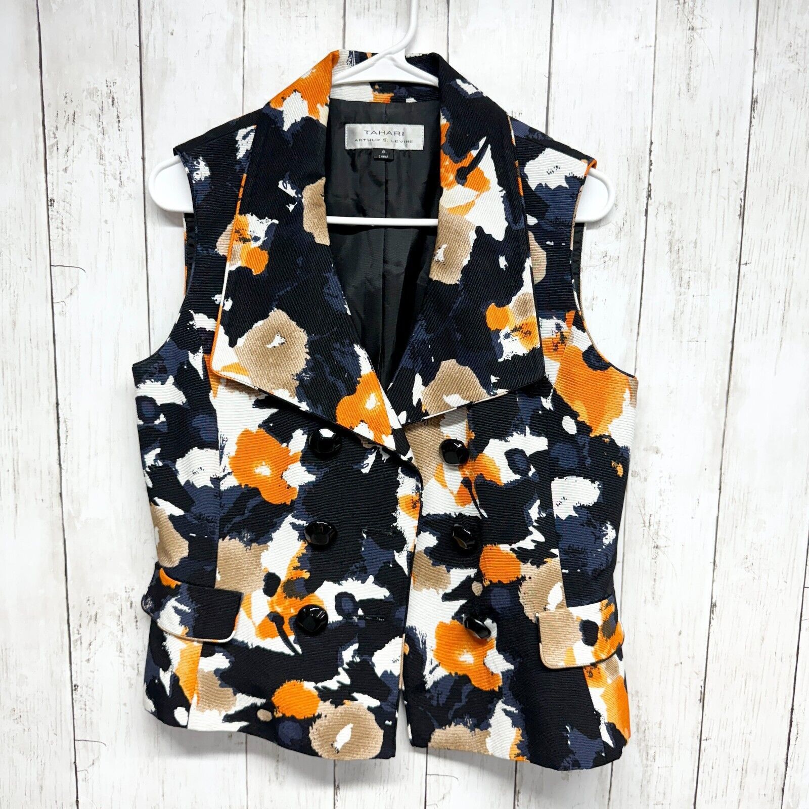 Elie Tahari Tahari Vest 6 Orange & Blue Button Down Sleeveless Abstract Size M / US 6-8 / IT 42-44 - 1 Thumbnail