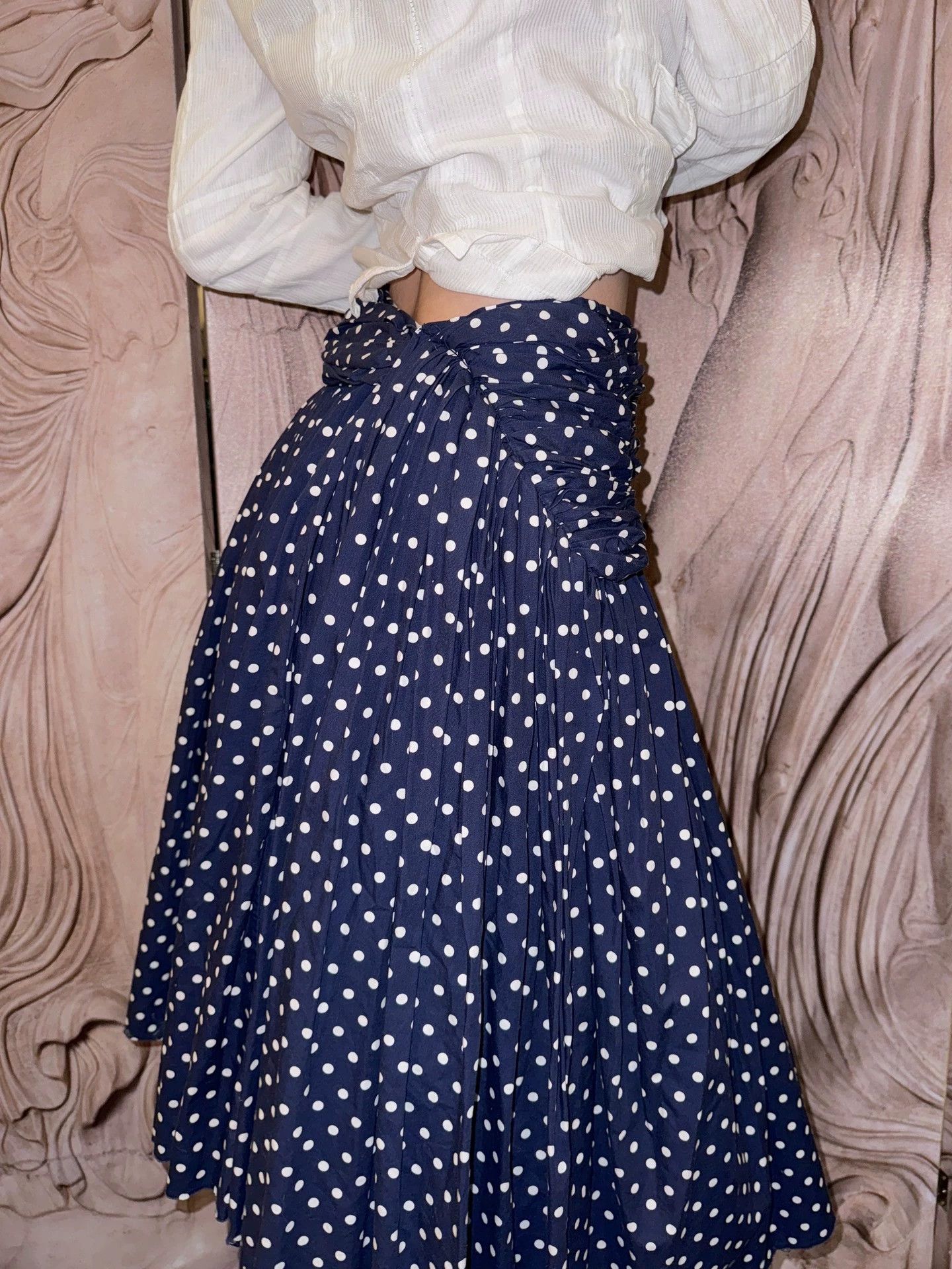 Comme des Garcons CDG 2005 Asym Hem Pleated PolkaDot Skirt S Vintage Size 26" / US 2 / IT 38 - 8 Thumbnail