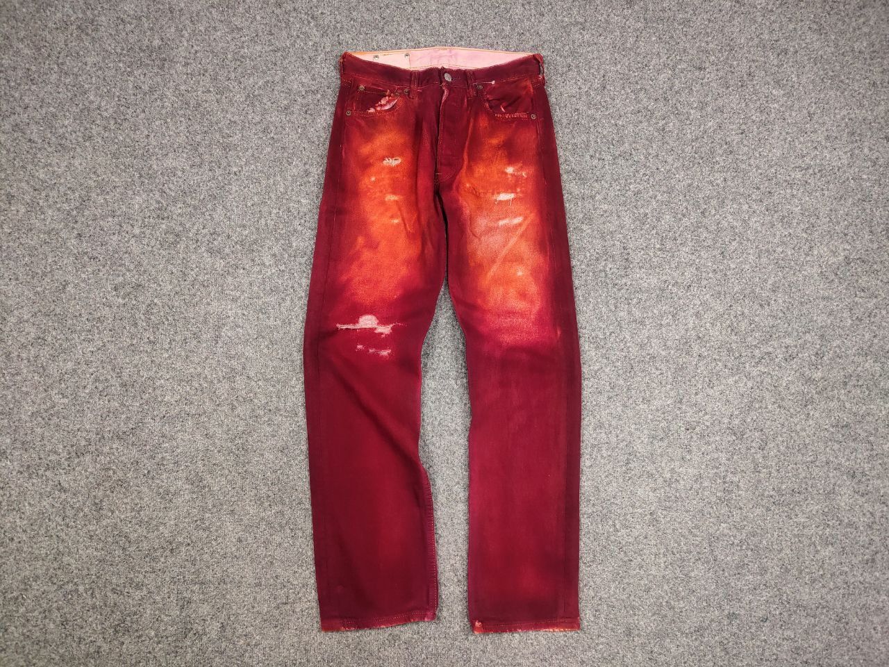 Levi's Vintage 90's Levis 501 DIstressed Denim Paint Red Jeans Size US 29 - 9 Thumbnail