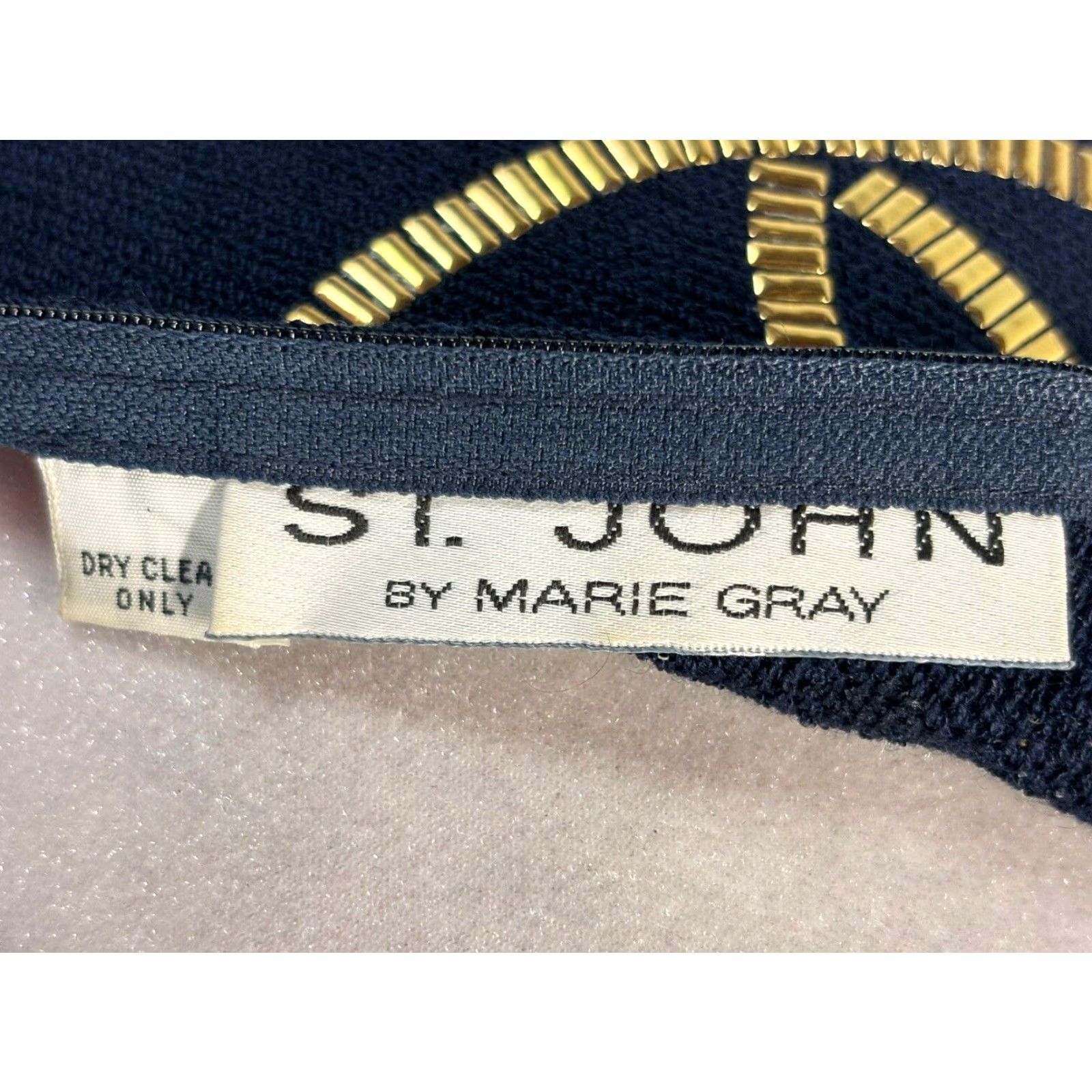 St. John Vintage St. John Collection Marie Gray Knit Dress Women Small Knee Length Long Sleeve Zip Mock Neck Studded Navy Gold 1980s Rare Size S / US 4 / IT 40 - 6 Thumbnail