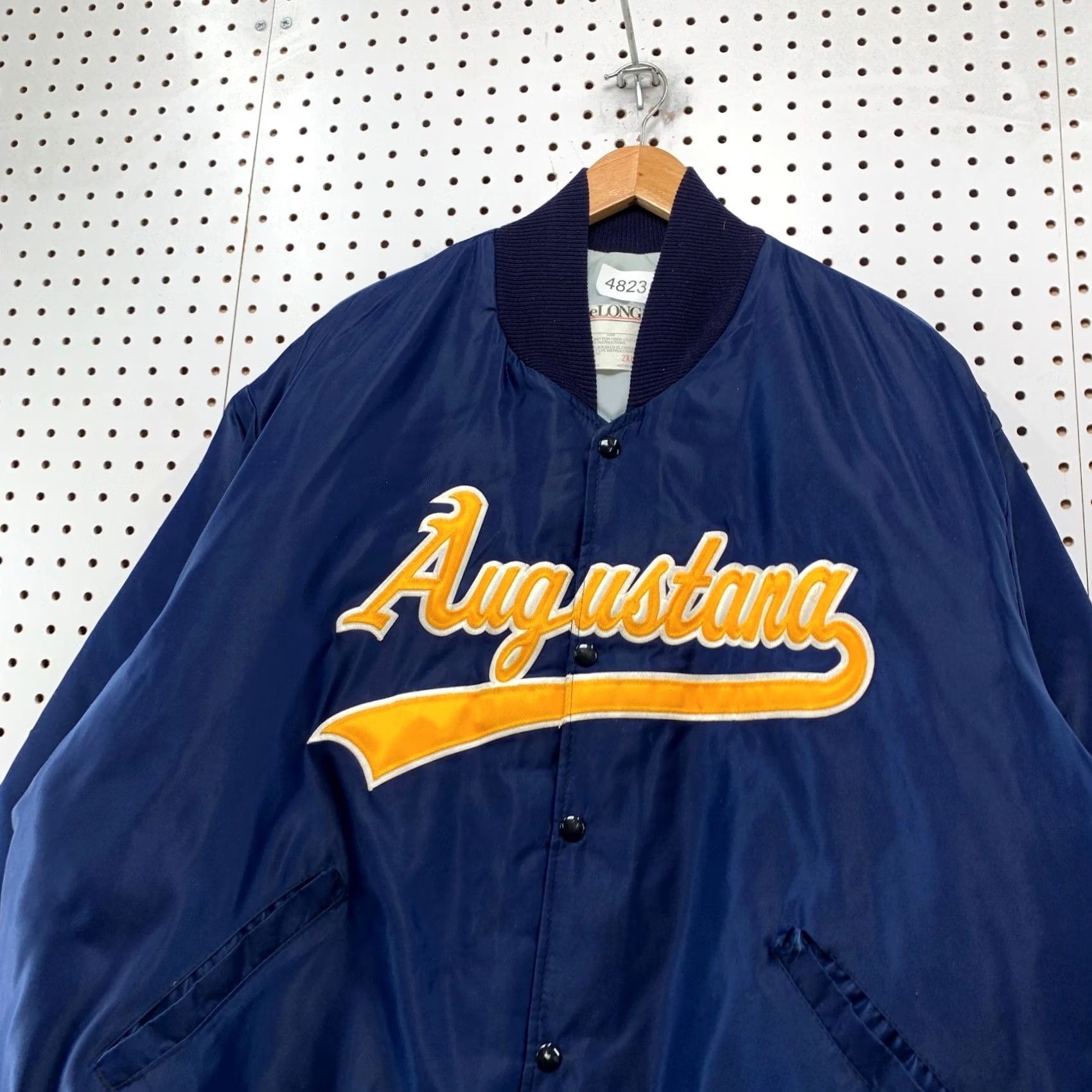 Vintage VINTAGE Augustana Bomber Jacket Mens 2XL Blue DeLONG Snap Embroidered 80s Satin Size US XXL / EU 58 / 5 - 5 Thumbnail