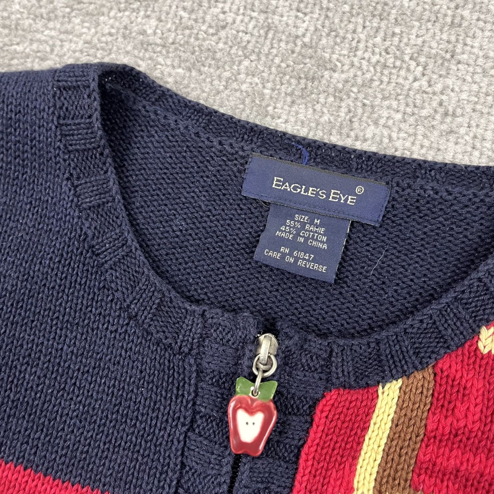 Vintage VINTAGE Eagles Eye Sweater Womens M Cardigan Zip School Teacher Academia Apples Blue Knit Crew Neck Regular Fit Size M / US 6-8 / IT 42-44 - 2 Thumbnail