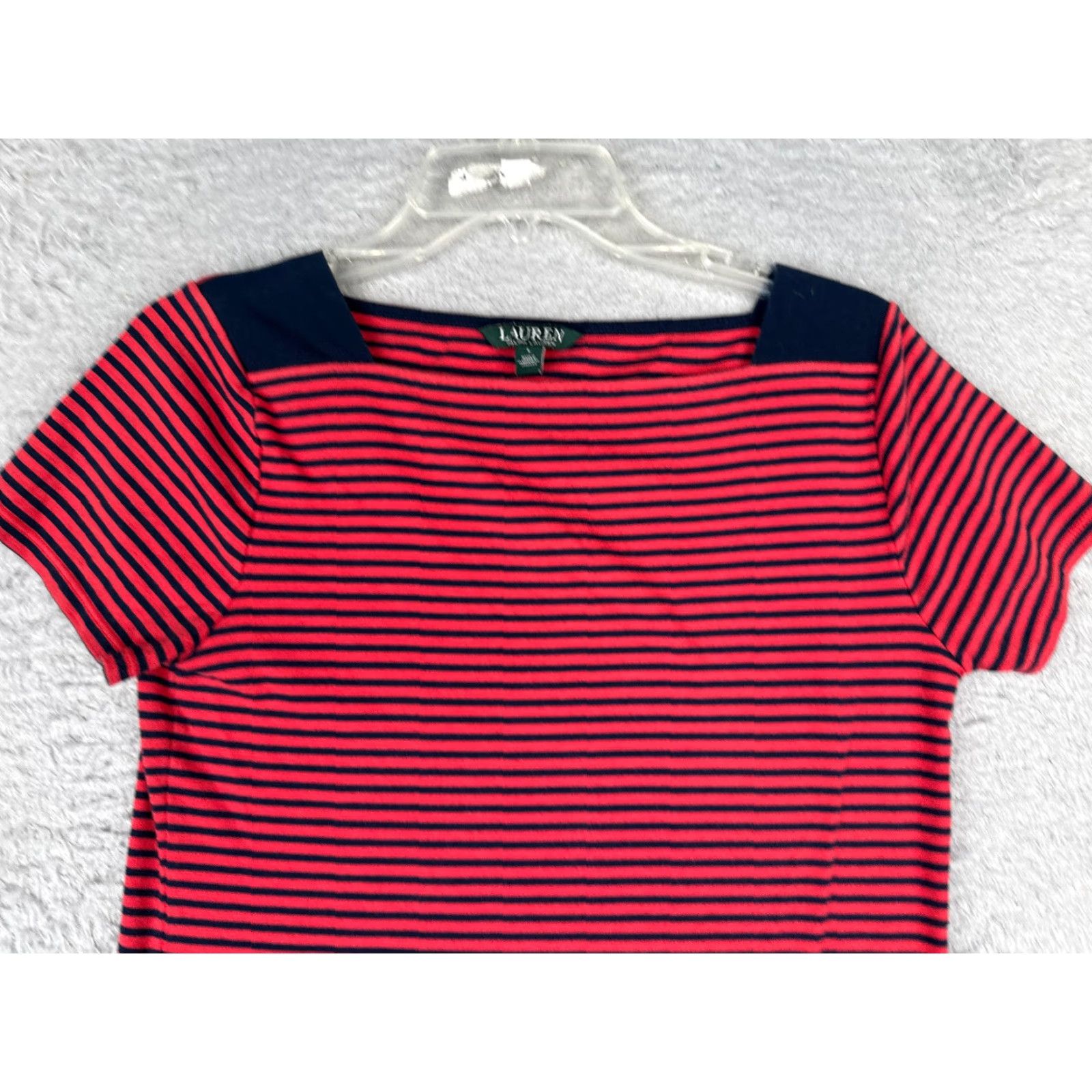 Ralph Lauren Lauren Ralph Lauren Shirt Women Large Pink Stripe Short Sleeve Square Neck Size L / US 10 / IT 46 - 4 Thumbnail