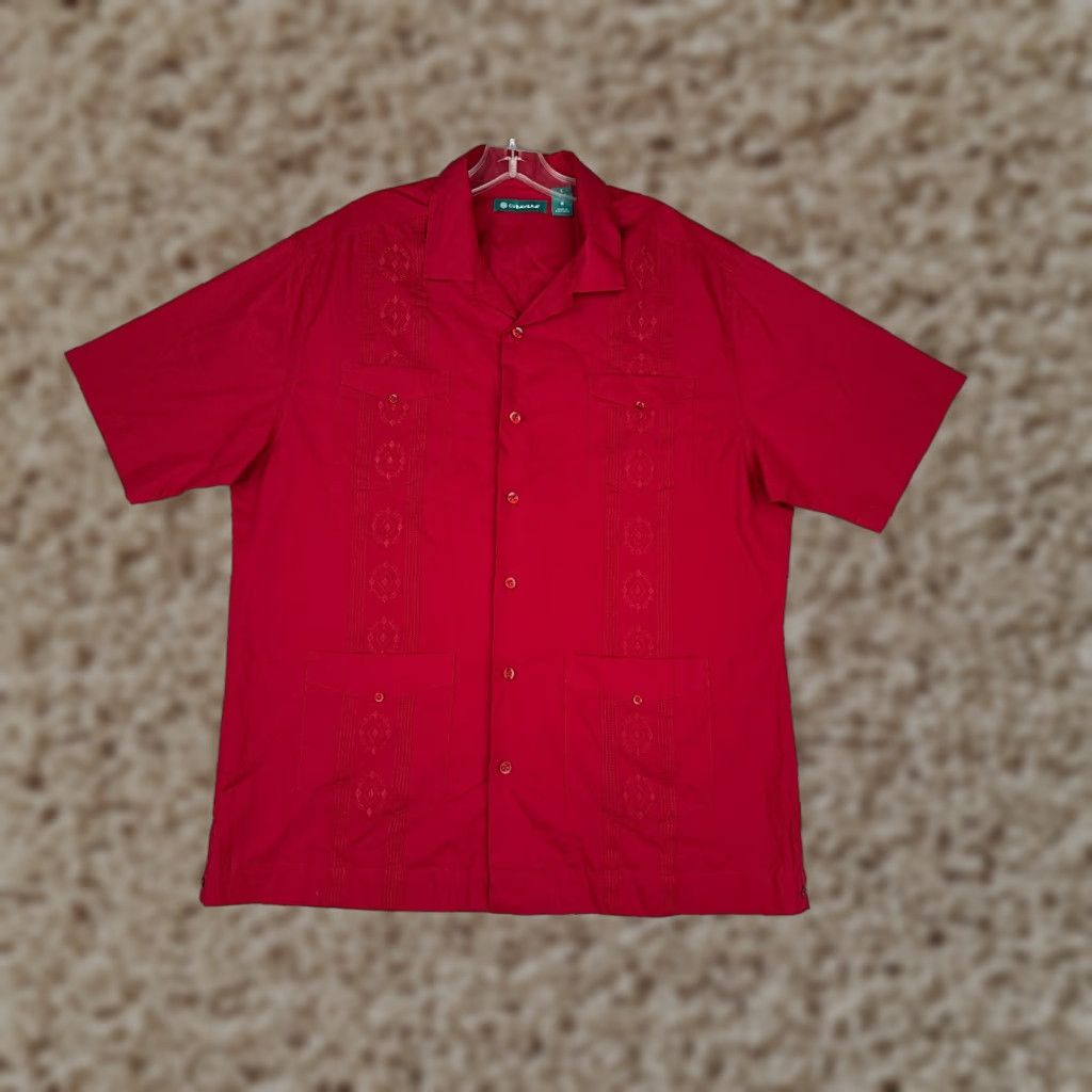 Cubavera Cubavera Shirt Men L Red Button-Up 4 Pocket Polyester Blend Casual Resort Aloha Beach Hawaiian Vacation Size US L / EU 52-54 / 3 - 1 Thumbnail