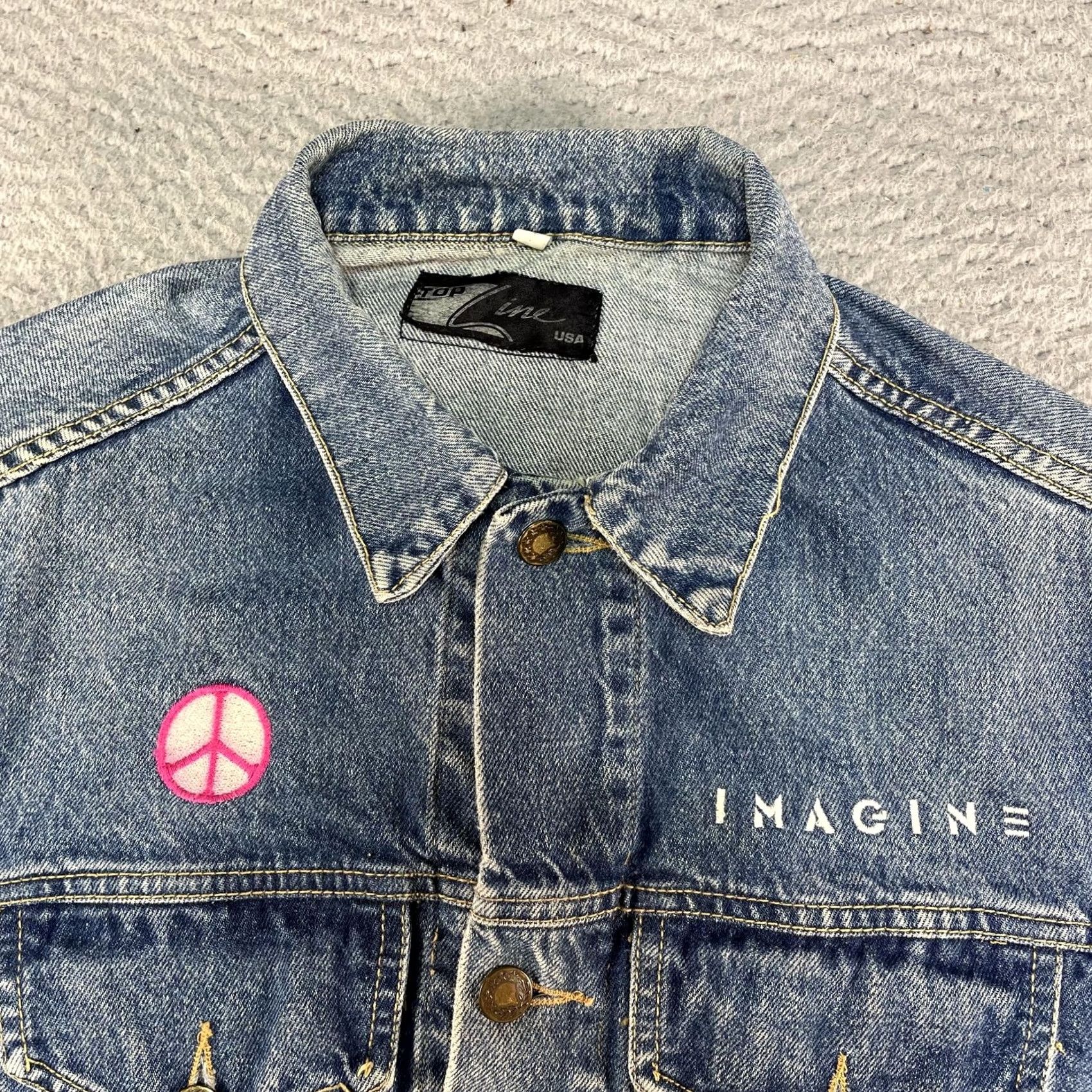 Denime VINTAGE John Lennon Denim Jacket Mens S Blue Imagine The Beatles 90s Trucker Size US S / EU 44-46 / 1 - 4 Thumbnail
