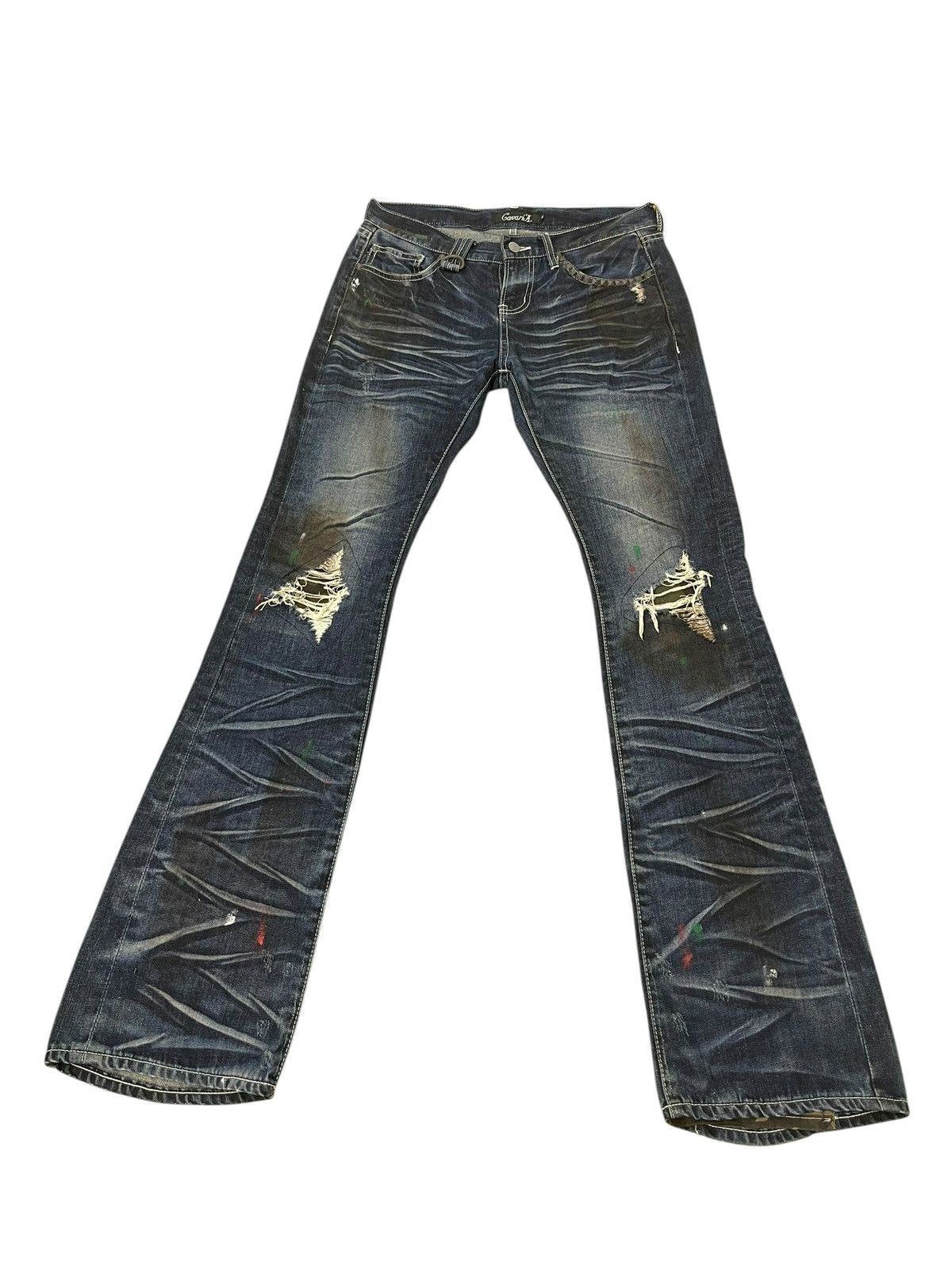 Japanese Brand Flare Jeans CavariA Honeycomb Distress Low Rise ERD 2🟦6 Size US 30 / EU 46 - 2 Thumbnail