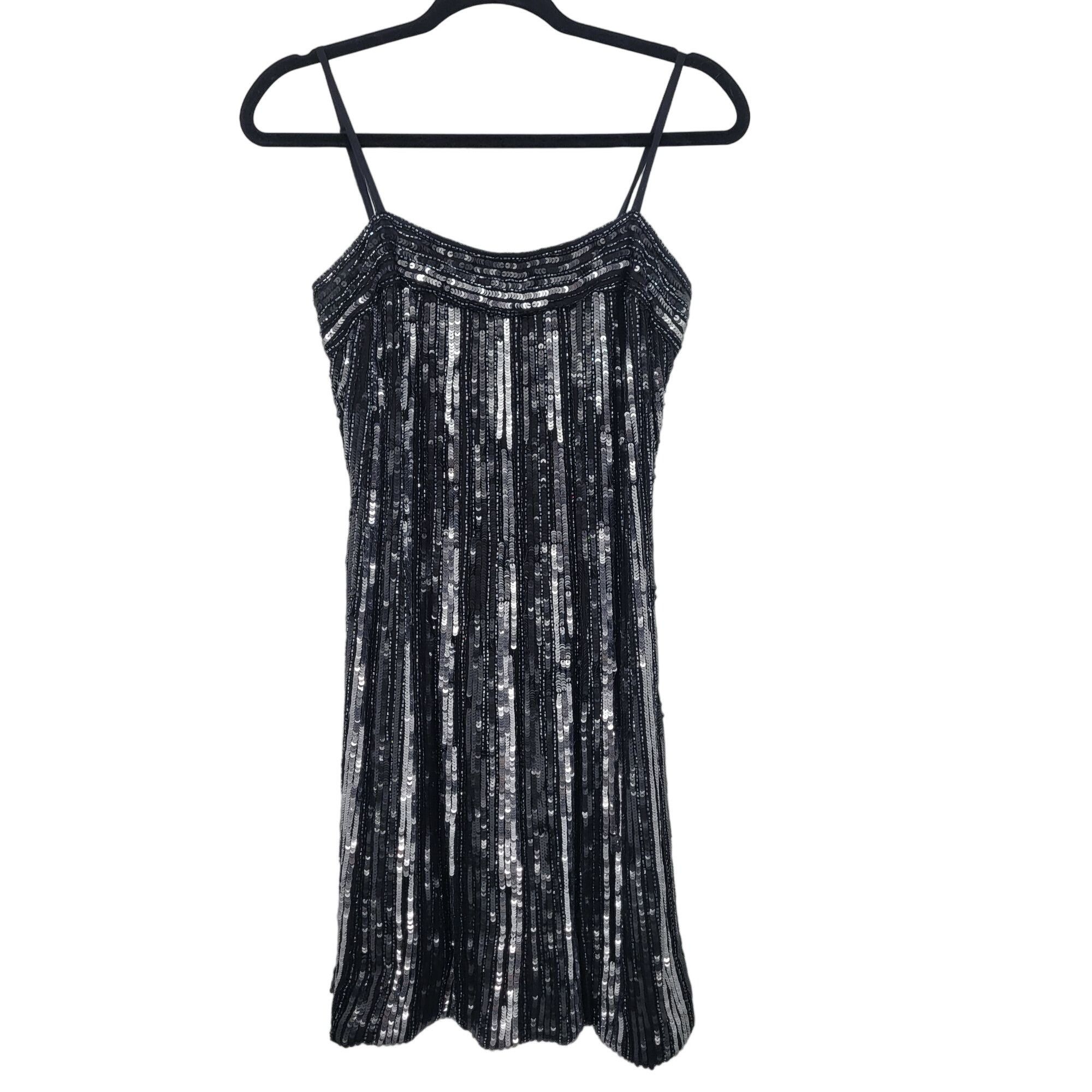 Vintage Vtg 80s Silk Sequin Dress Sz 8 Black Silver Sleeveless Knee Size M / US 6-8 / IT 42-44 - 11 Thumbnail