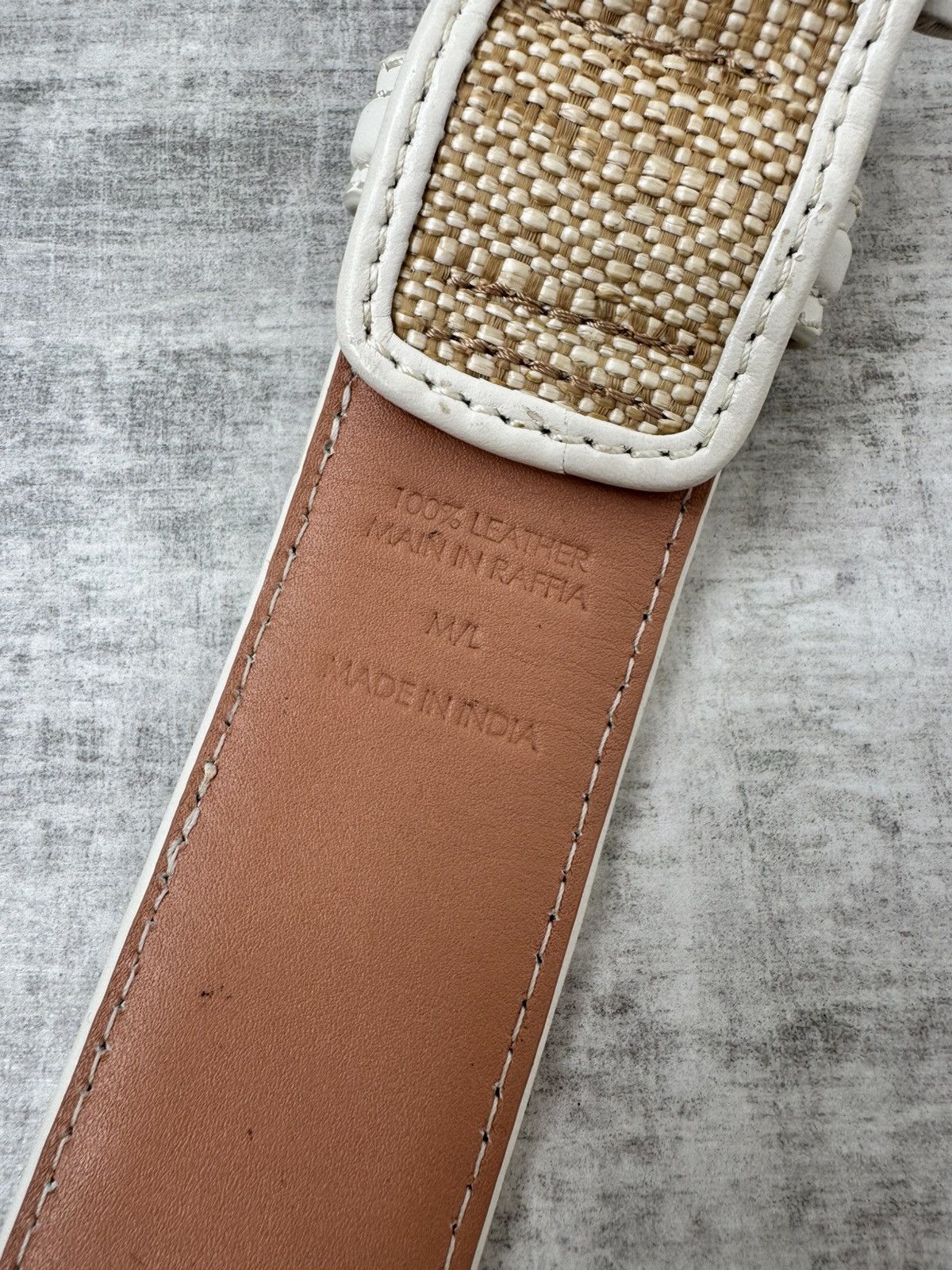 Zimmermann Zimmermann postcard leather trimmed woven raffia waist belt Size ONE SIZE - 7 Thumbnail