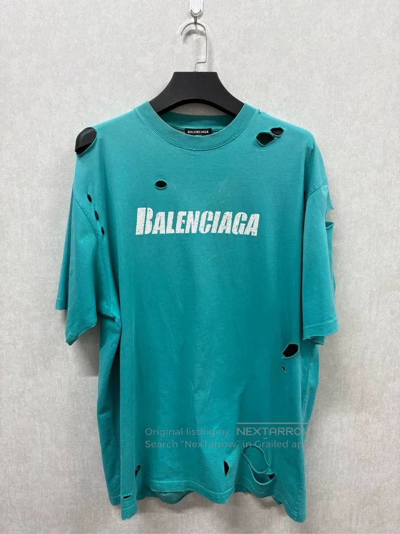 Balenciaga Balenciaga Teal Large Hole Short Sleeve Size US XS / EU 42 / 0 - 1 Thumbnail