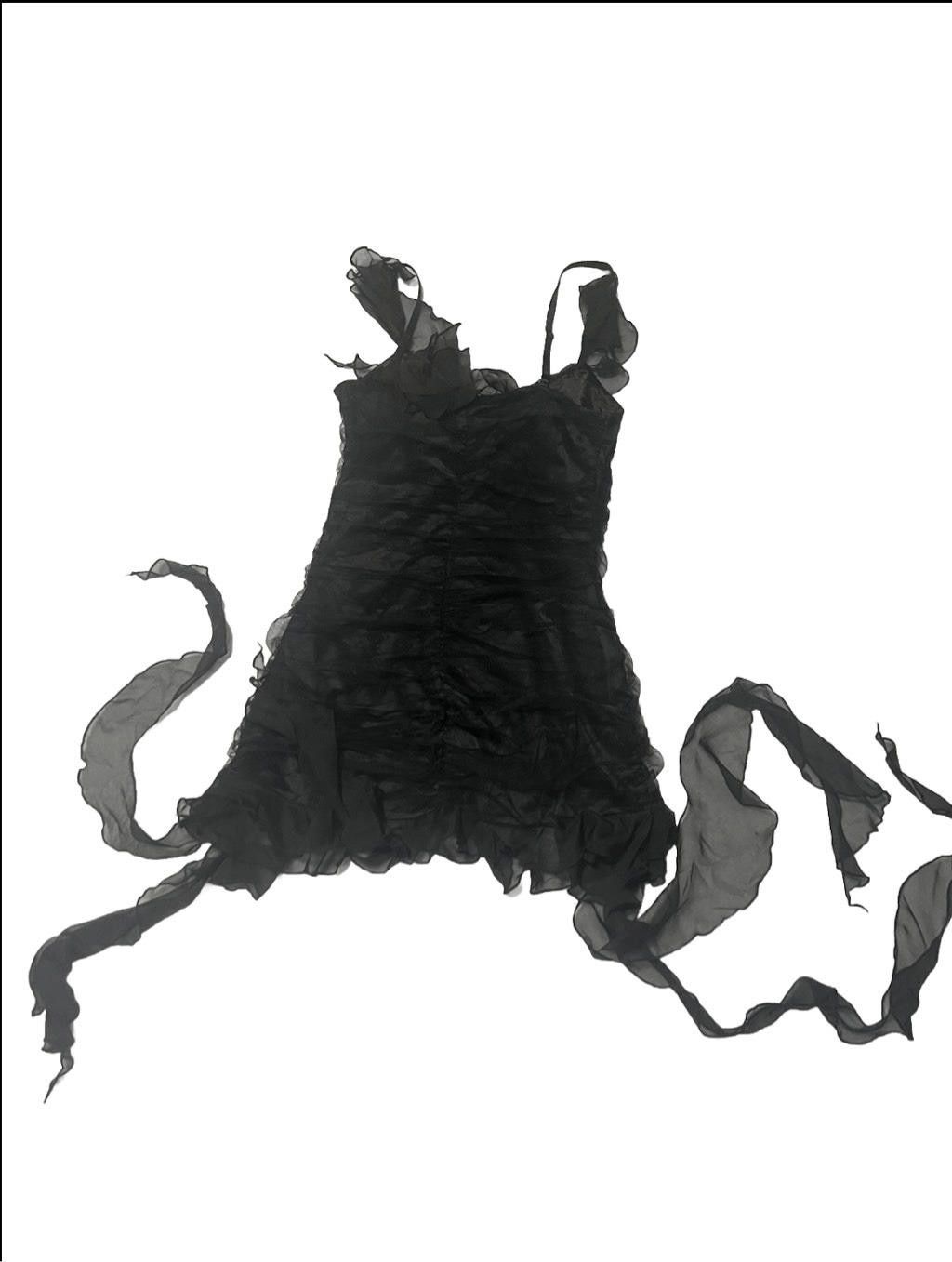 Designer black London mini dress tentacle dress ruffles ruching Size M / US 6-8 / IT 42-44 - 3 Thumbnail