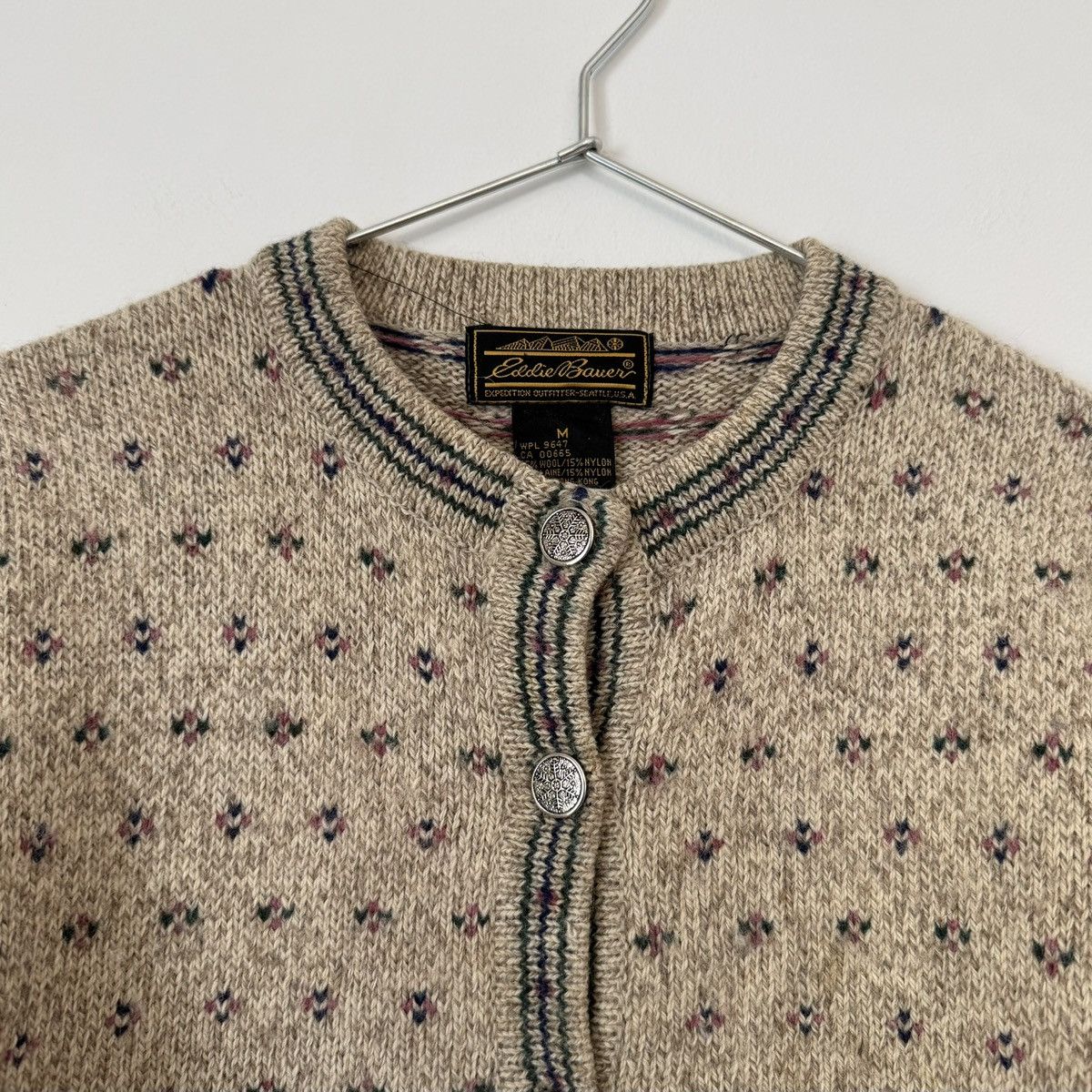 Eddie Bauer Vtg 1990s Eddie Bauer Patterned Wool Knit Cardigan Sweater Size US S / EU 44-46 / 1 - 4 Thumbnail