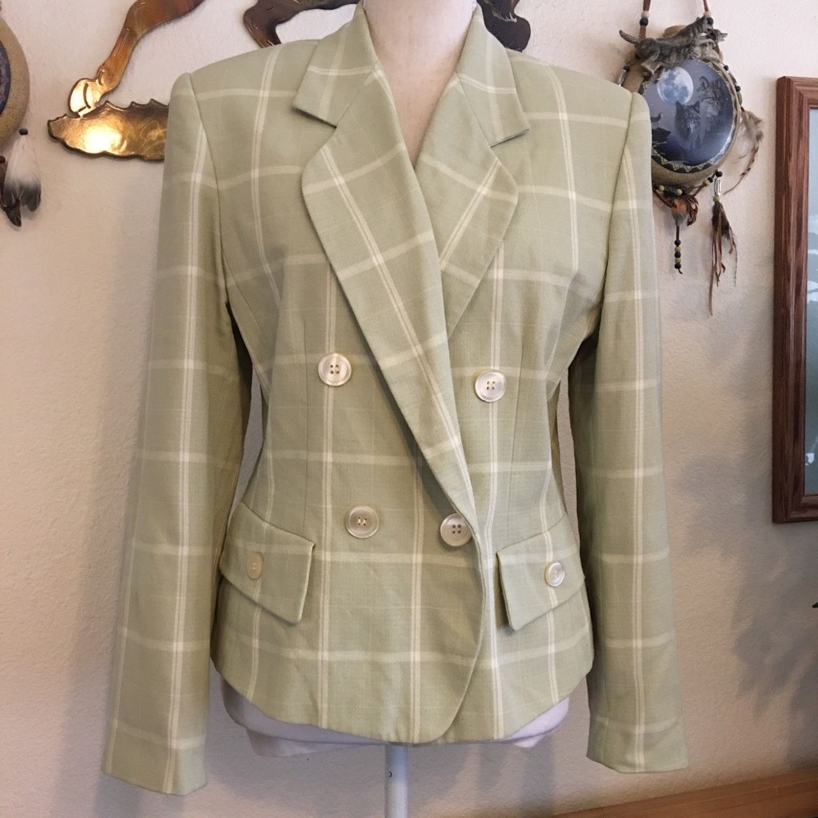 Vintage Vintage Kasper sage green double breasted blazer Size L / US 10 / IT 46 - 1 Thumbnail