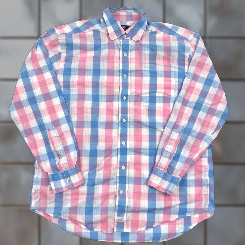 Vineyard Vines Vineyard Vines Shirt Mens Large Murray Blue Pink Check Long Sleeve Button Up Size US L / EU 52-54 / 3 - 1 Thumbnail