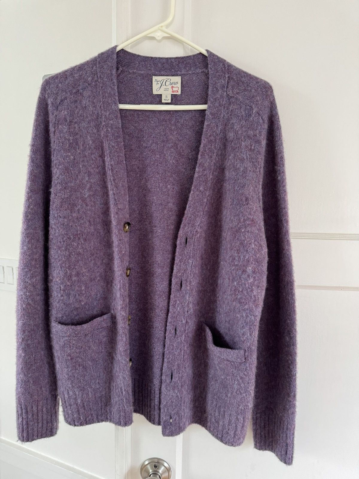 Brushed Wool V-neck Cardigan Sweater in Heather Thistle