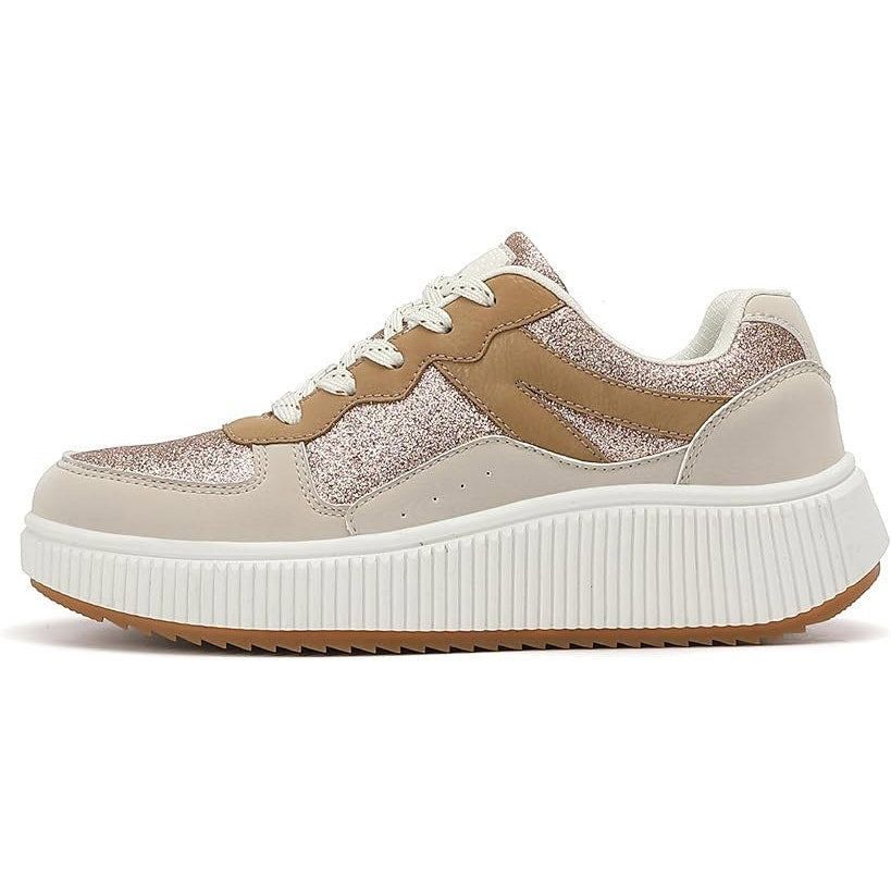 Other Womens 6.5 Pink Gold Glitter LaceUp Platform Casual Sneakers Size US 6.5 / IT 36.5 - 2 Thumbnail
