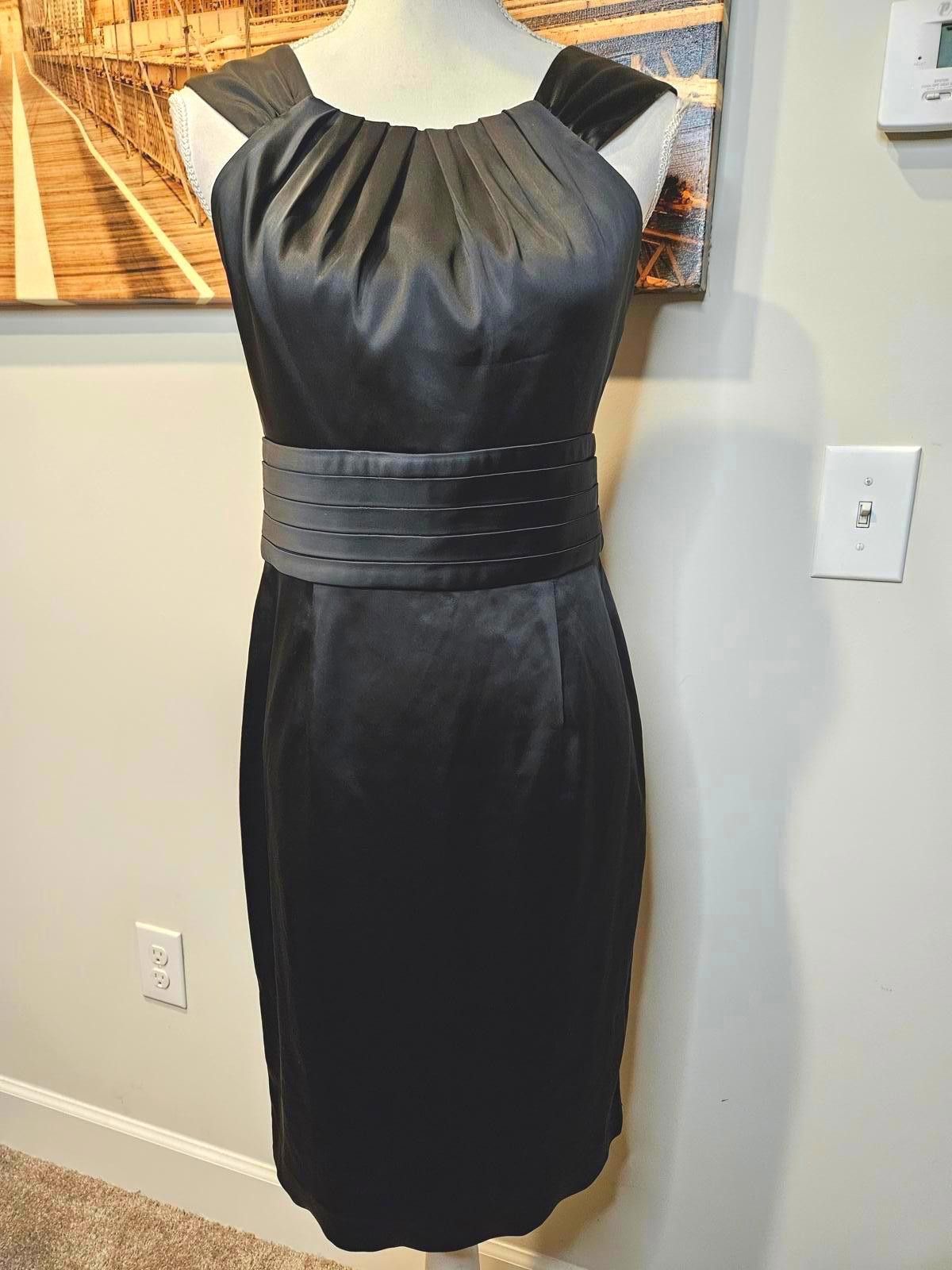 Calvin Klein Calvin Klein Black Satin Dress with Pleated Detail Size S / US 4 / IT 40 - 1 Thumbnail