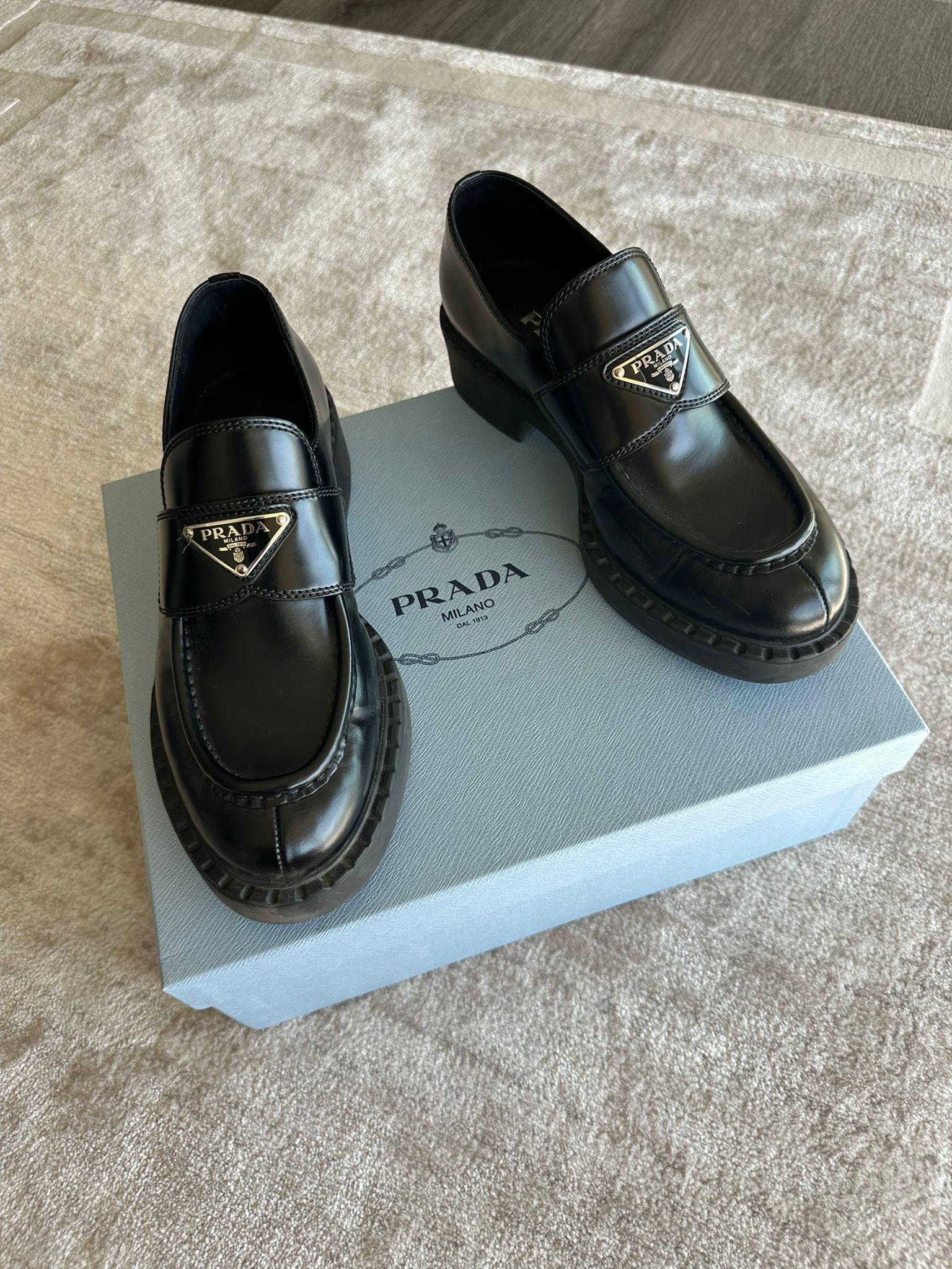 (RRP $1200) Prada Brushed Leather Loafers