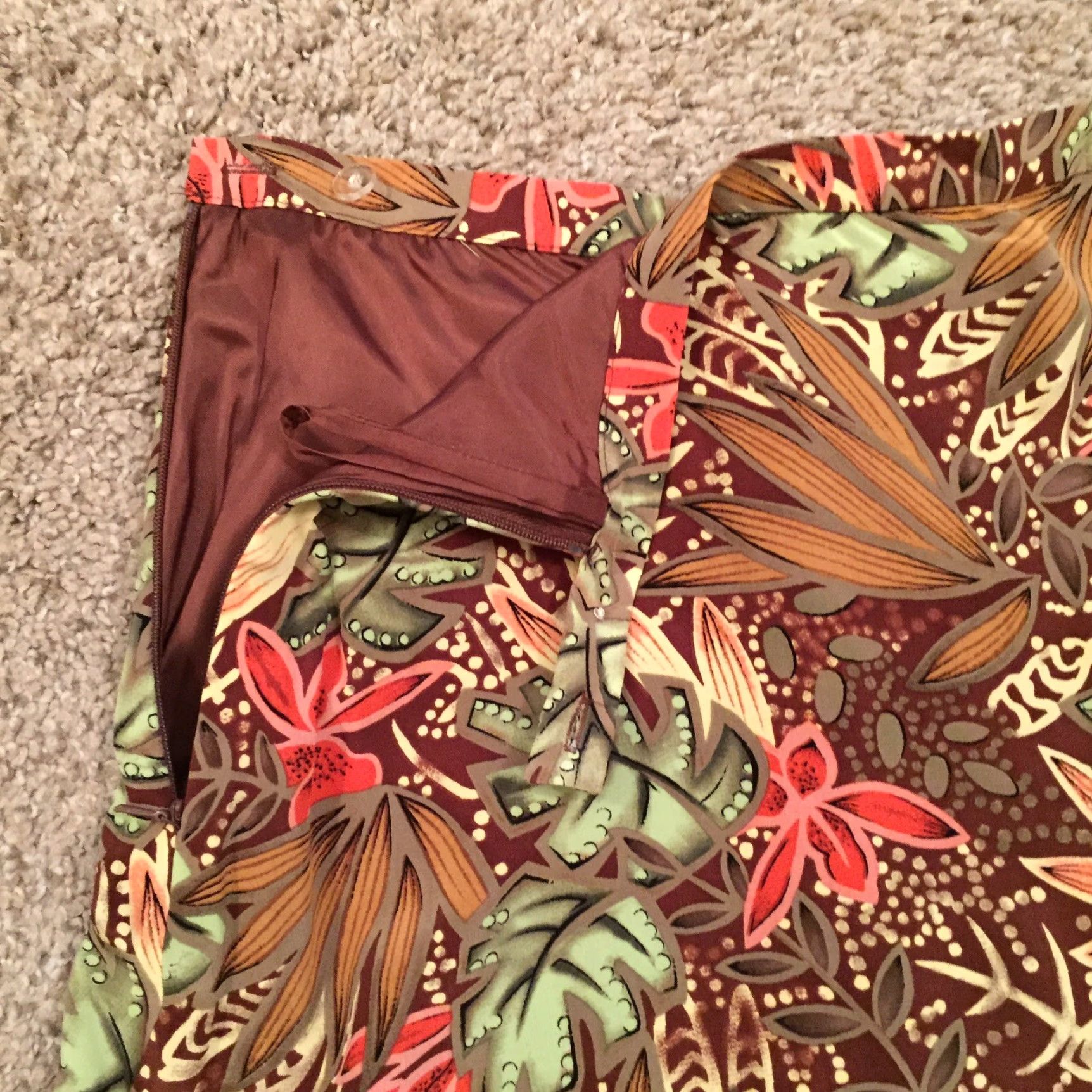 Vintage Andrea Viccaro Skirt Petites 10P Brown Floral Maxi Lined Silk Women Size 32" / US 10 / IT 46 - 7 Thumbnail
