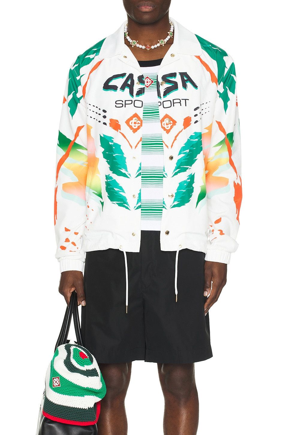 Casablanca o1mle0326 Printed Coach Jacket Casa Moto in White Size US L / EU 52-54 / 3 - 3 Thumbnail
