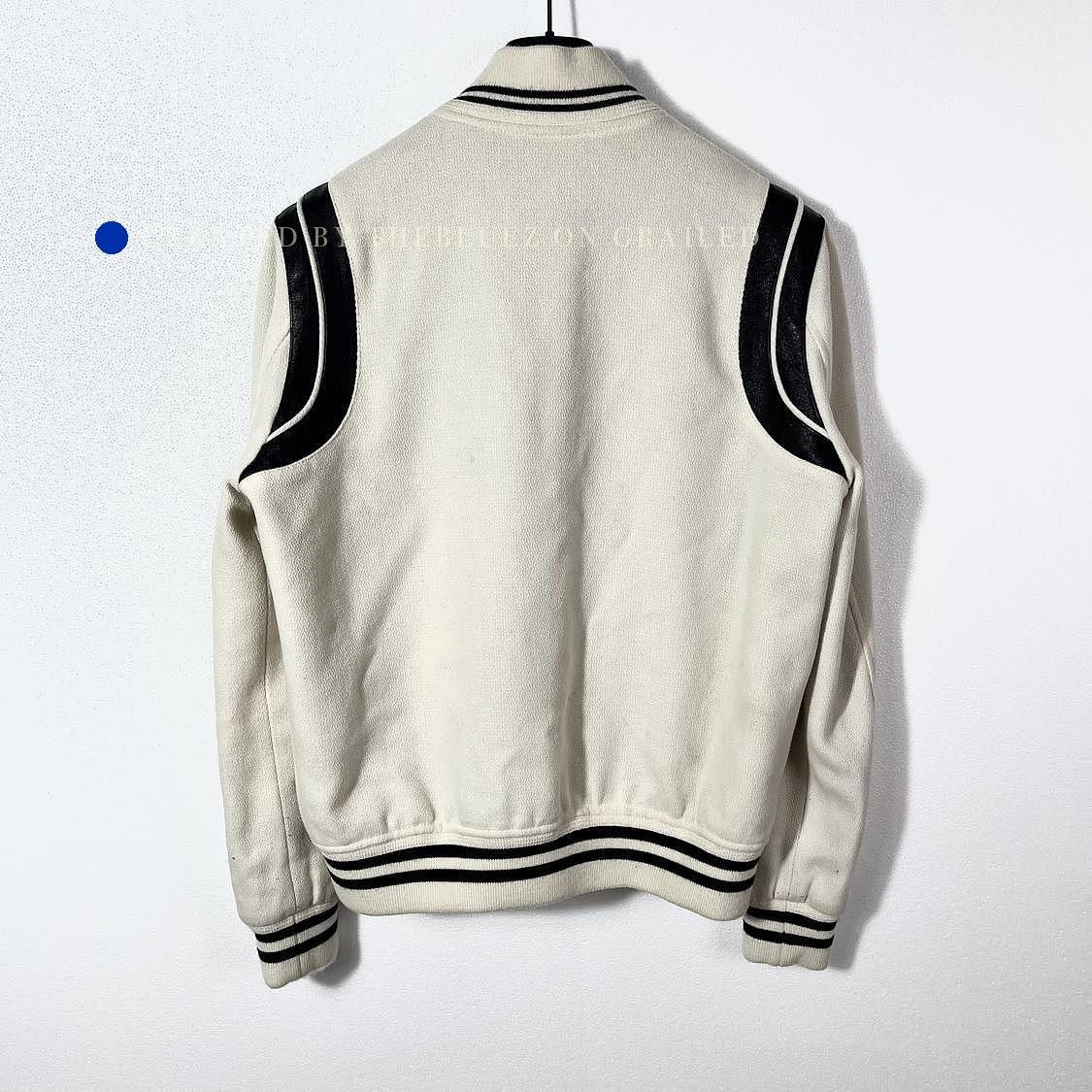 Saint Laurent Paris White Varsity Bomber Jacket with Black Accents Size US M / EU 48-50 / 2 - 1 Thumbnail
