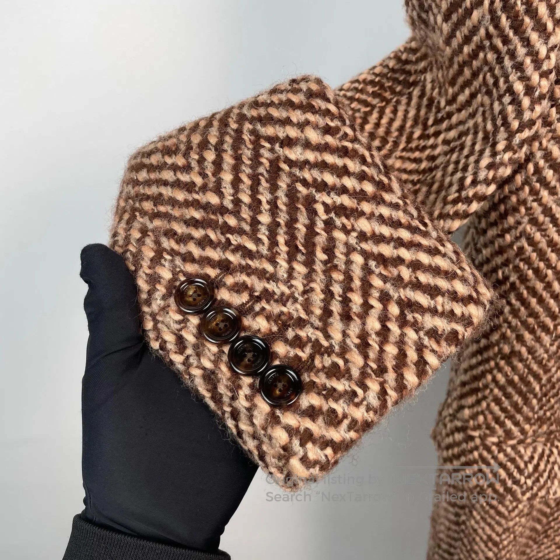 Celine CELINE Herringbone Brown Double Breasted Coat| Size XS / US 0-2 / IT 36-38 - 4 Thumbnail