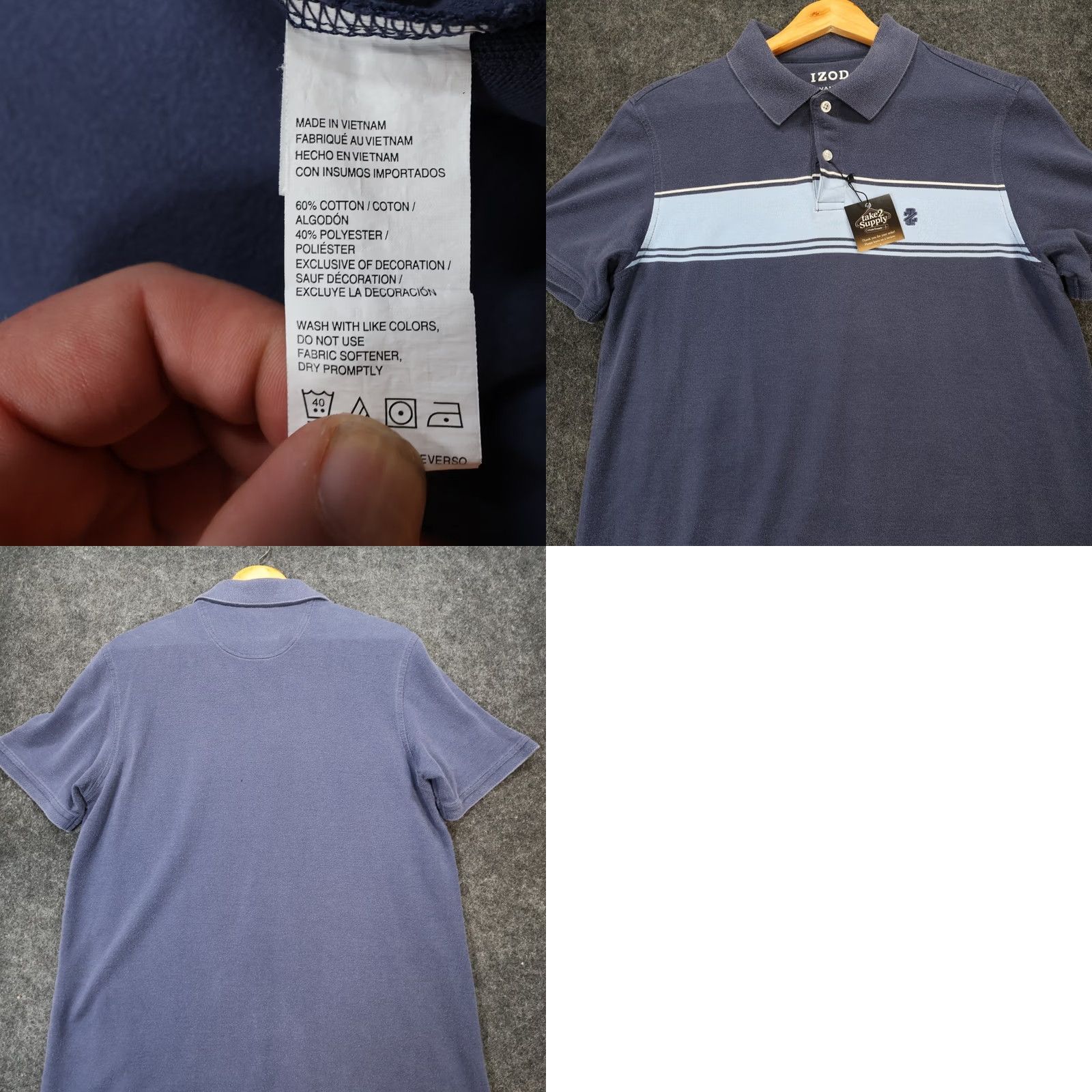 Izod IZOD Polo Shirt Mens Medium Blue Striped Stretch Advantage Performance Size US M / EU 48-50 / 2 - 8 Thumbnail