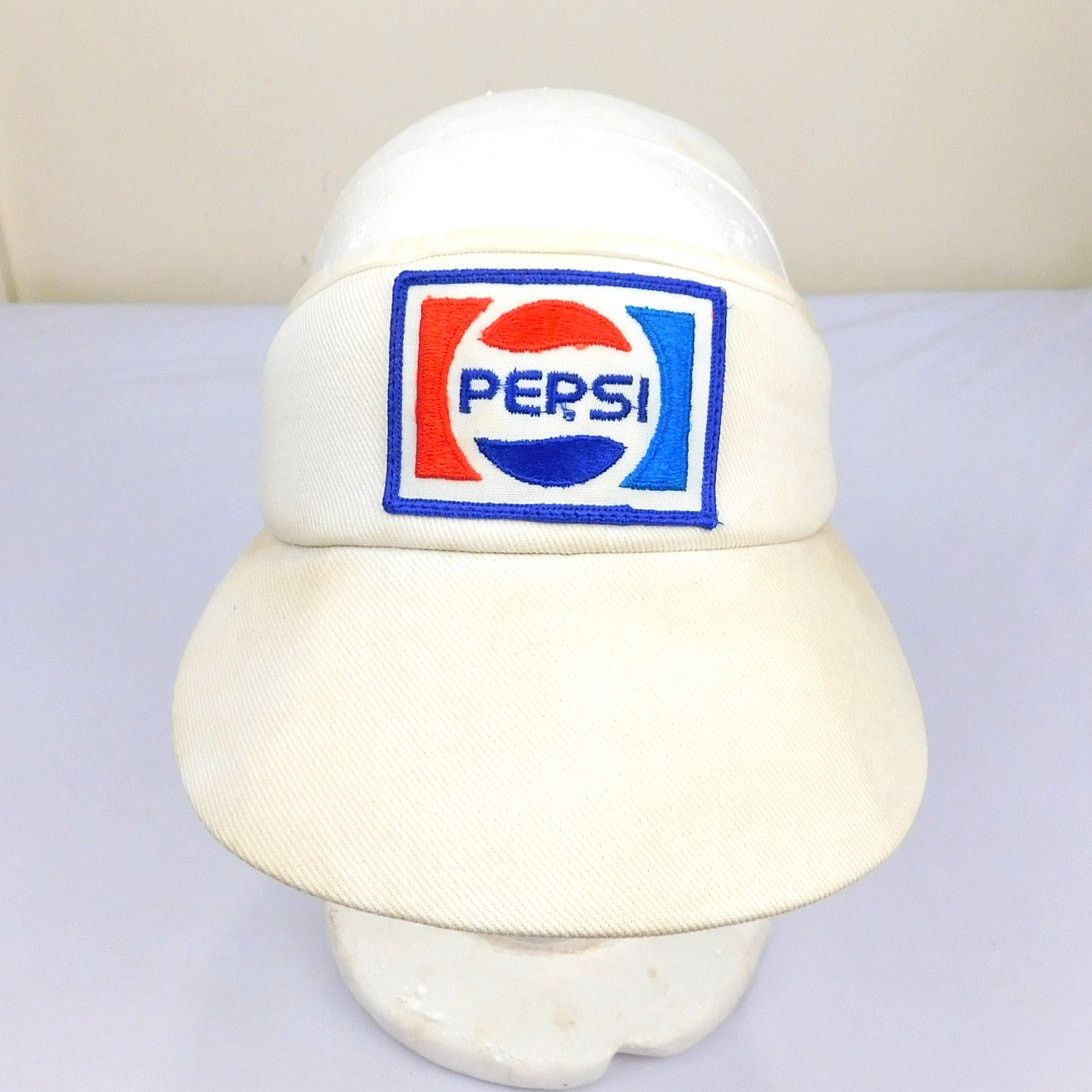 Pepsi 80s Pepsi Visor White Embroidered Patch Adjustable Cleaned Size ONE SIZE - 1 Thumbnail