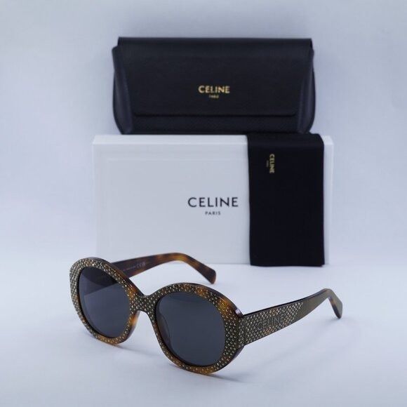 Celine Celine CL4240IS 53A Sunglasses Shiny Havana with Gold Studs Size ONE SIZE - 11 Thumbnail