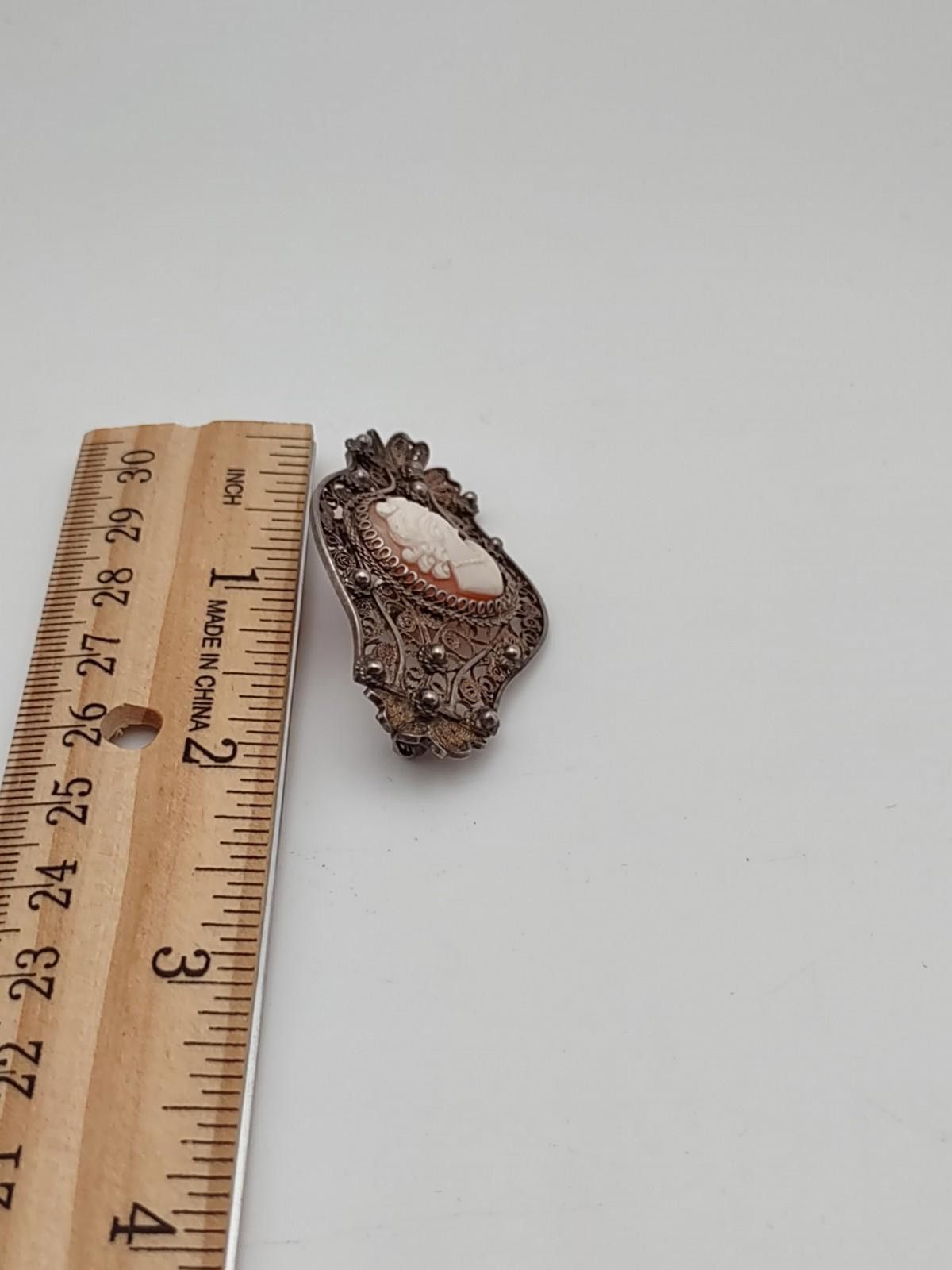 The Unbranded Brand VTG 900 Silver Filigree Hand Carved Shell Cameo Brooch Pin Size ONE SIZE - 4 Thumbnail